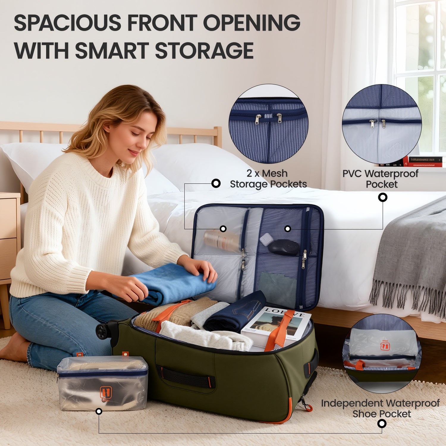 New York XPress TA-8353,20" Luggage, 24in/28in Softside Suitcase w/Double Spinner Wheels, Waterproof,Lightweight Rolling Suitcases for Men/Women
