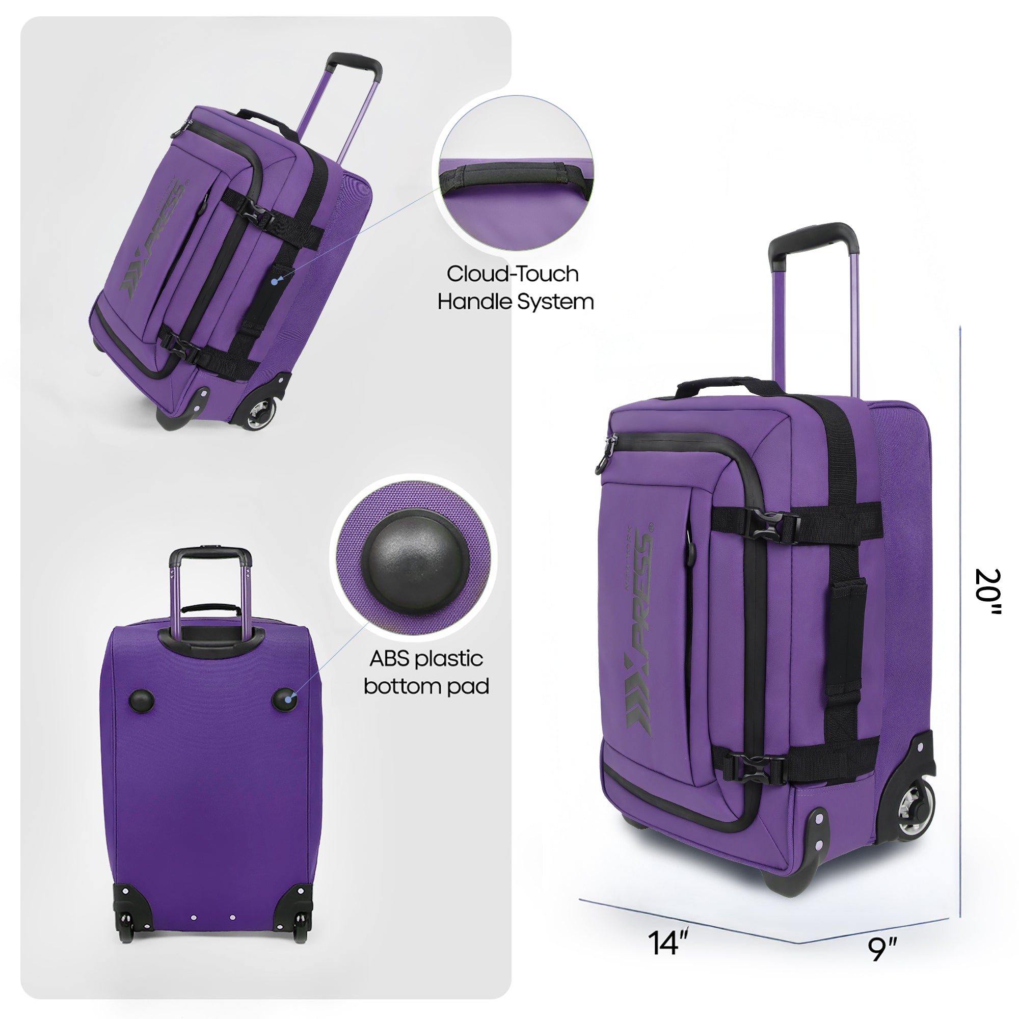New York XPress TA-069-20'' Rolling Duffle Bag w/Wheels,26in/30in Rolling Duffle Bag w/Handle,Carry on Luggage Travel Duffle Bags for Man Women