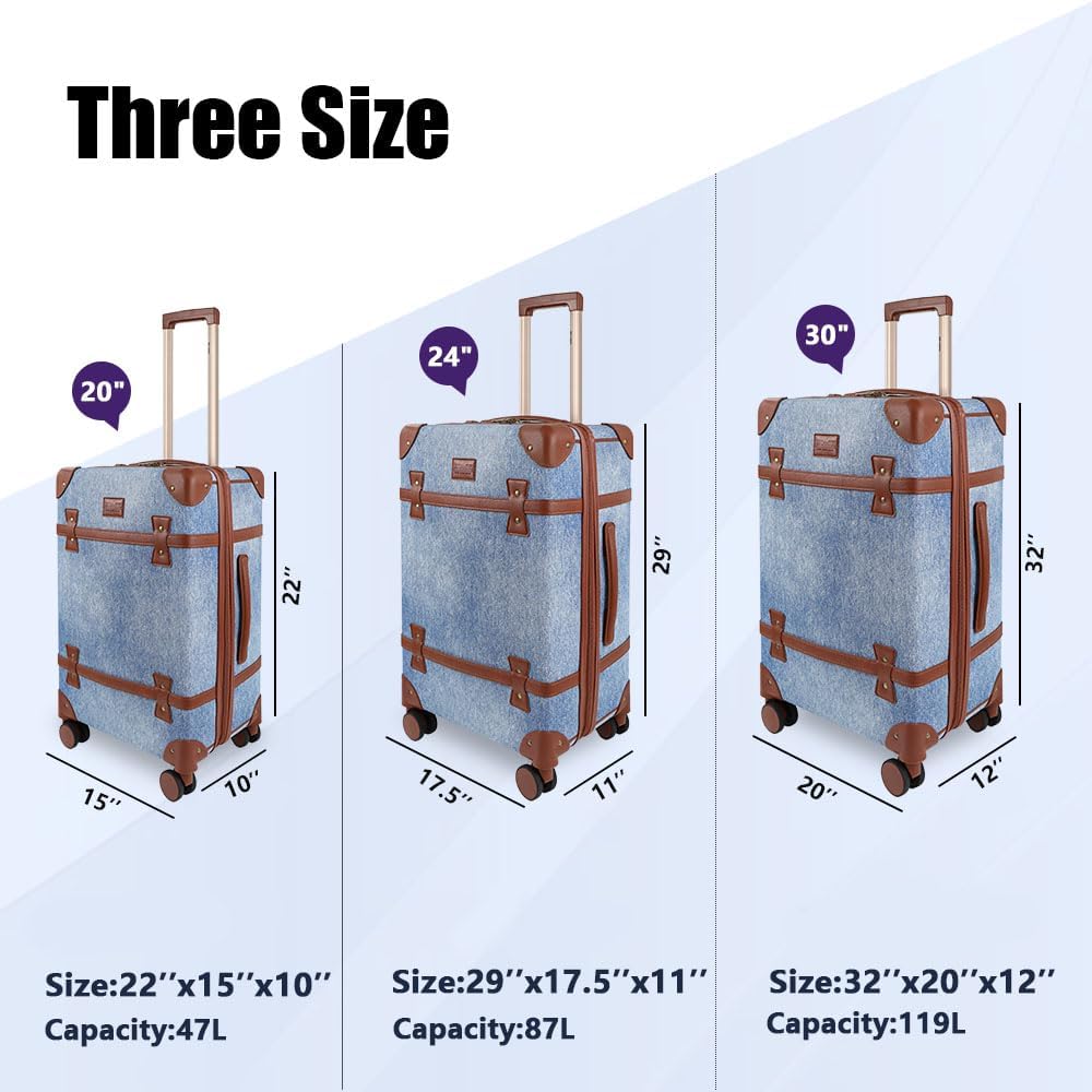 NEW YORK XPRESS 3PCs Luxury Luggage Sets, Vintage Durable Suitcase Sets w/TSA Lock & Double Spinner Wheels (20in/24in/28in)