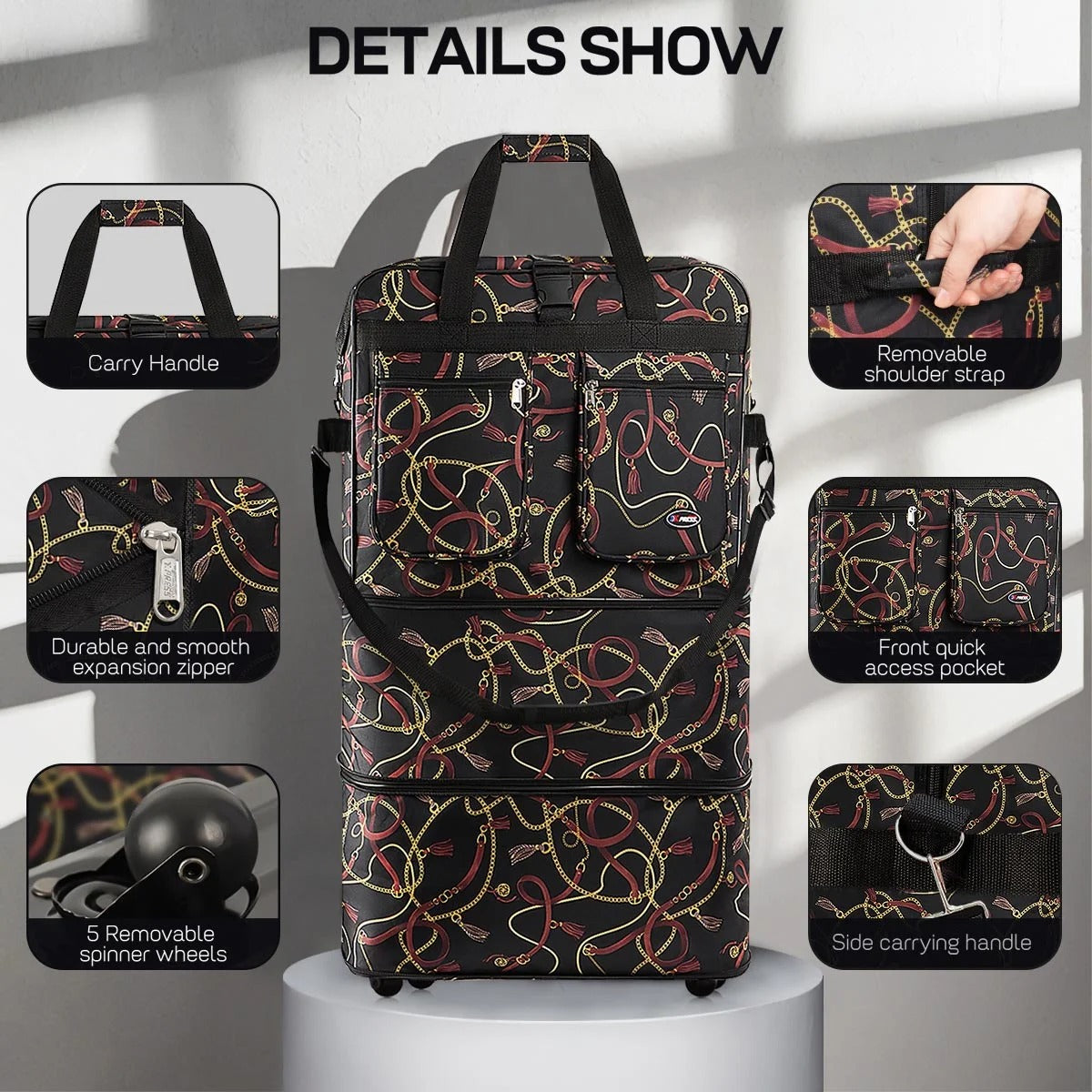 New York XPress 3 Layer Expandable Suitcase Bag Foldable Wheeled Duffel Bag with Wheels & Handles,Waterpoof Large Travel Duffel Bag for Trip Moving Storage