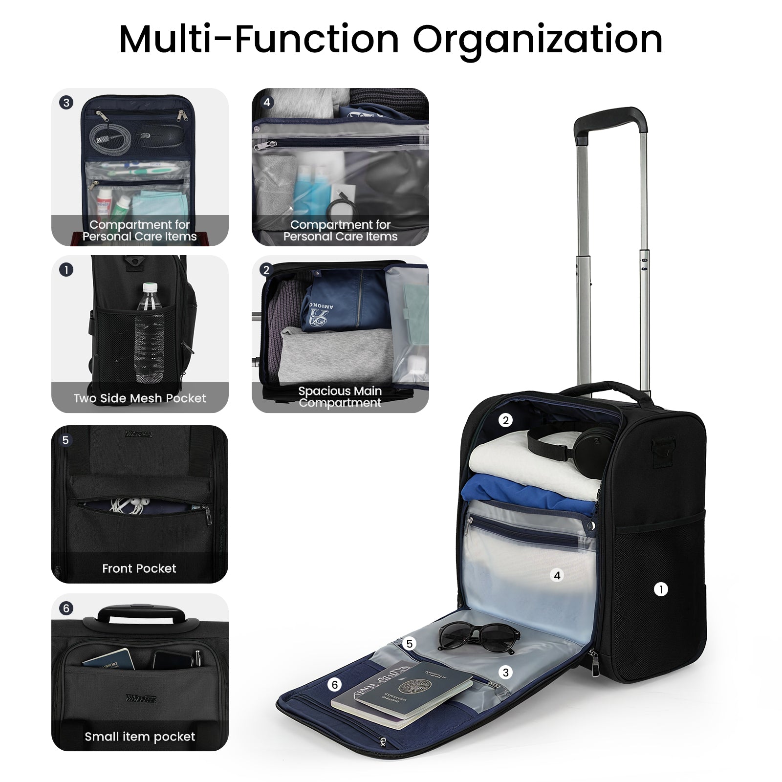 New York XPress TA-13-16,16'' Softside Carry-On Luggage for Airplane,3-in-1 Underseat Carry On Luggage with Wheels,Rolling Suitcase for Men/Women