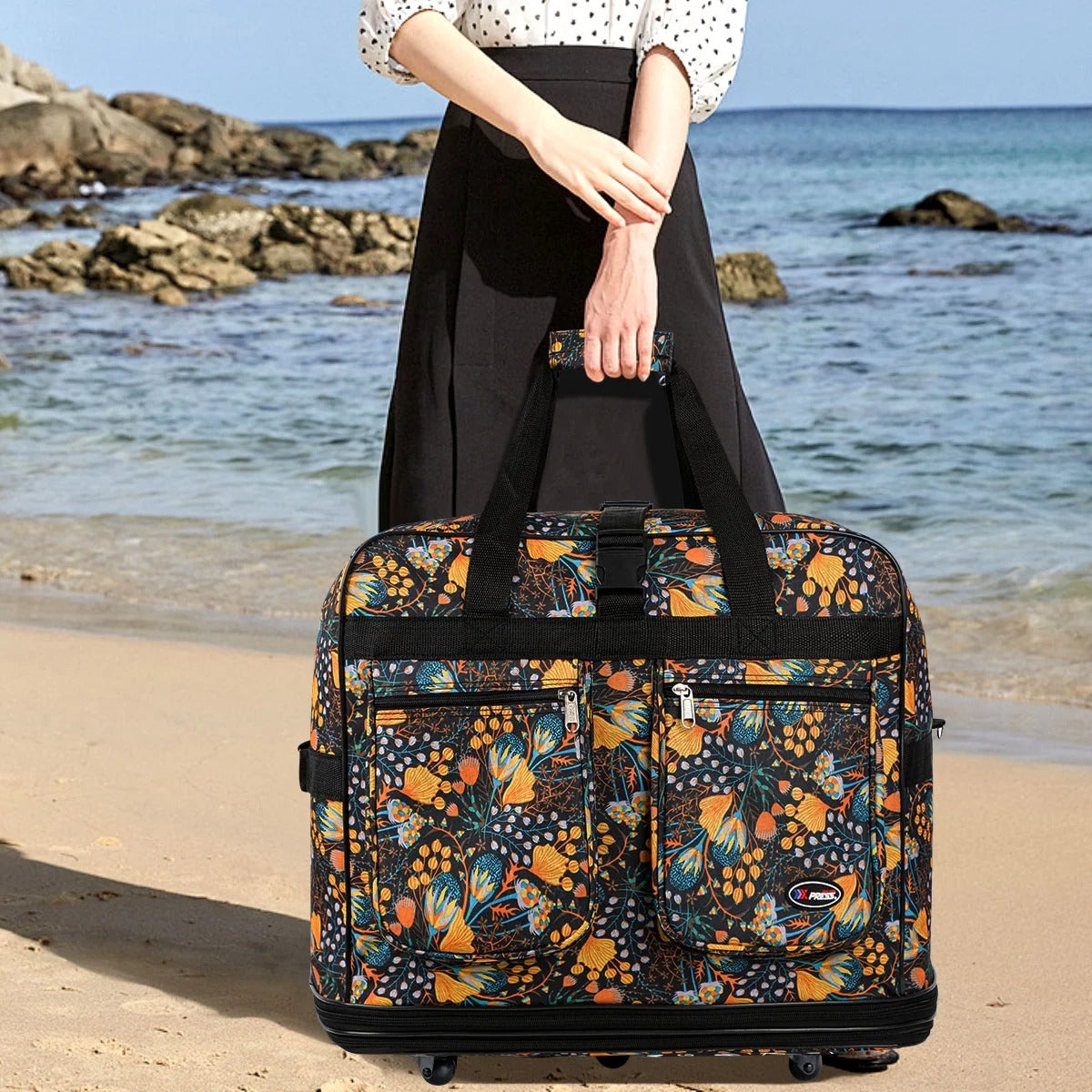 New York XPress 3 Layer Expandable Suitcase Bag Foldable Wheeled Duffel Bag with Wheels & Handles,Waterpoof Large Travel Duffel Bag for Trip Moving Storage