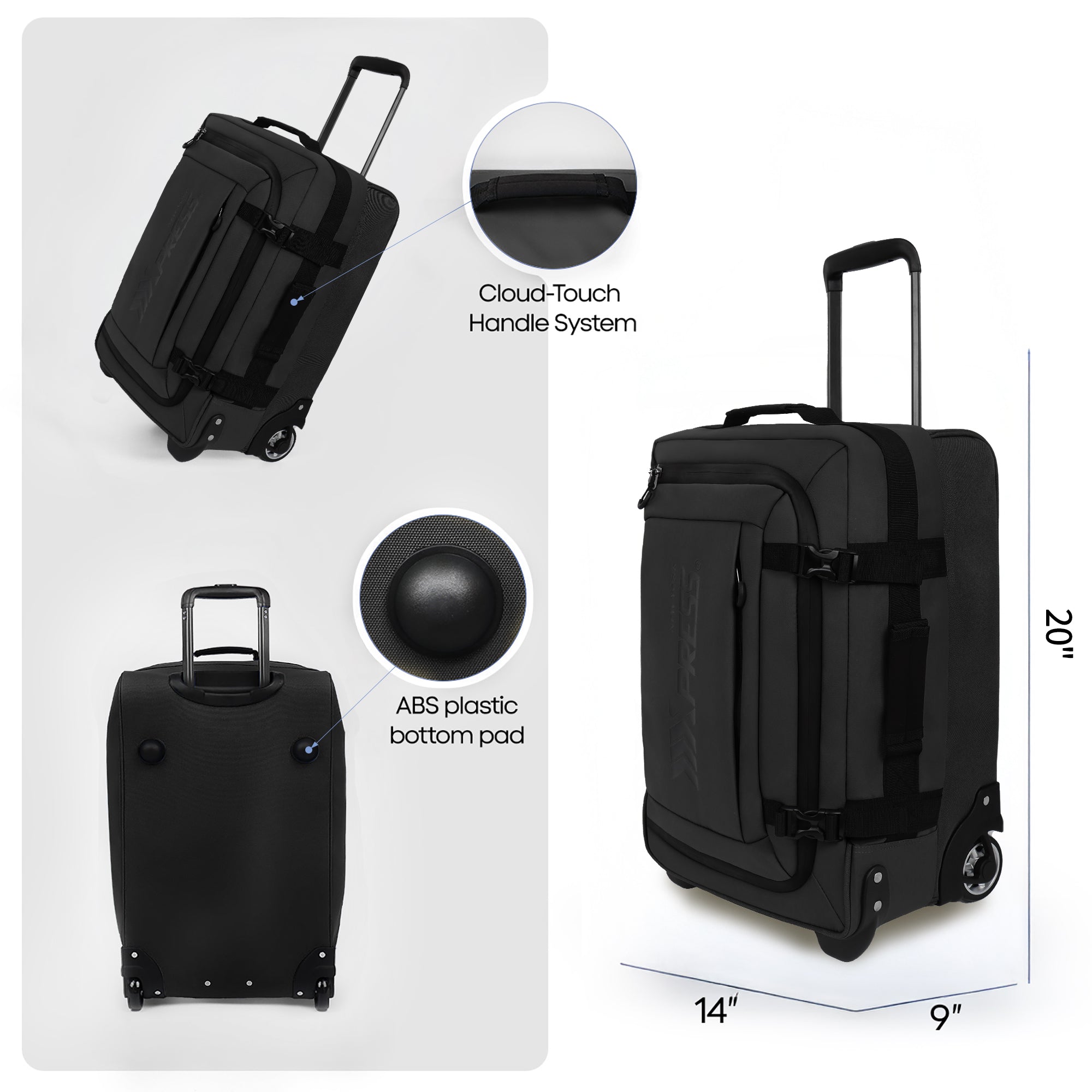 New York XPress TA-069-20'' Rolling Duffle Bag w/Wheels,26in/30in Rolling Duffle Bag w/Handle,Carry on Luggage Travel Duffle Bags for Man Women