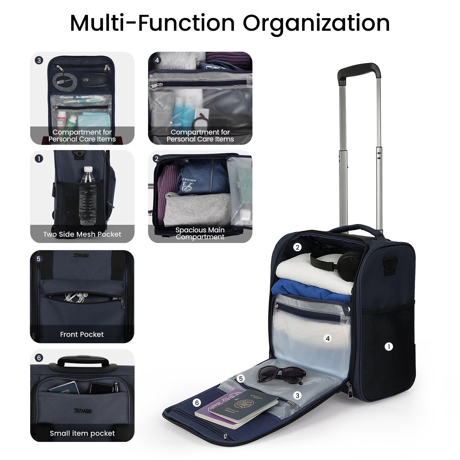 New York XPress TA-13-16,16'' Softside Carry-On Luggage for Airplane,3-in-1 Underseat Carry On Luggage with Wheels,Rolling Suitcase for Men/Women