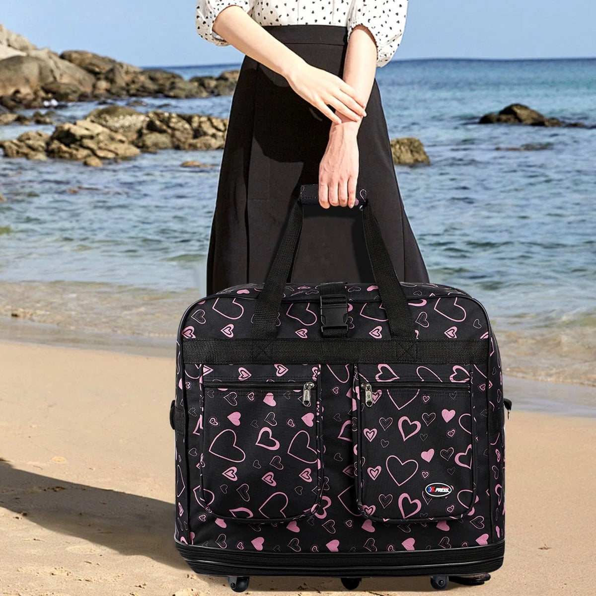 New York XPress 3 Layer Expandable Suitcase Bag Foldable Wheeled Duffel Bag with Wheels & Handles,Waterpoof Large Travel Duffel Bag for Trip Moving Storage