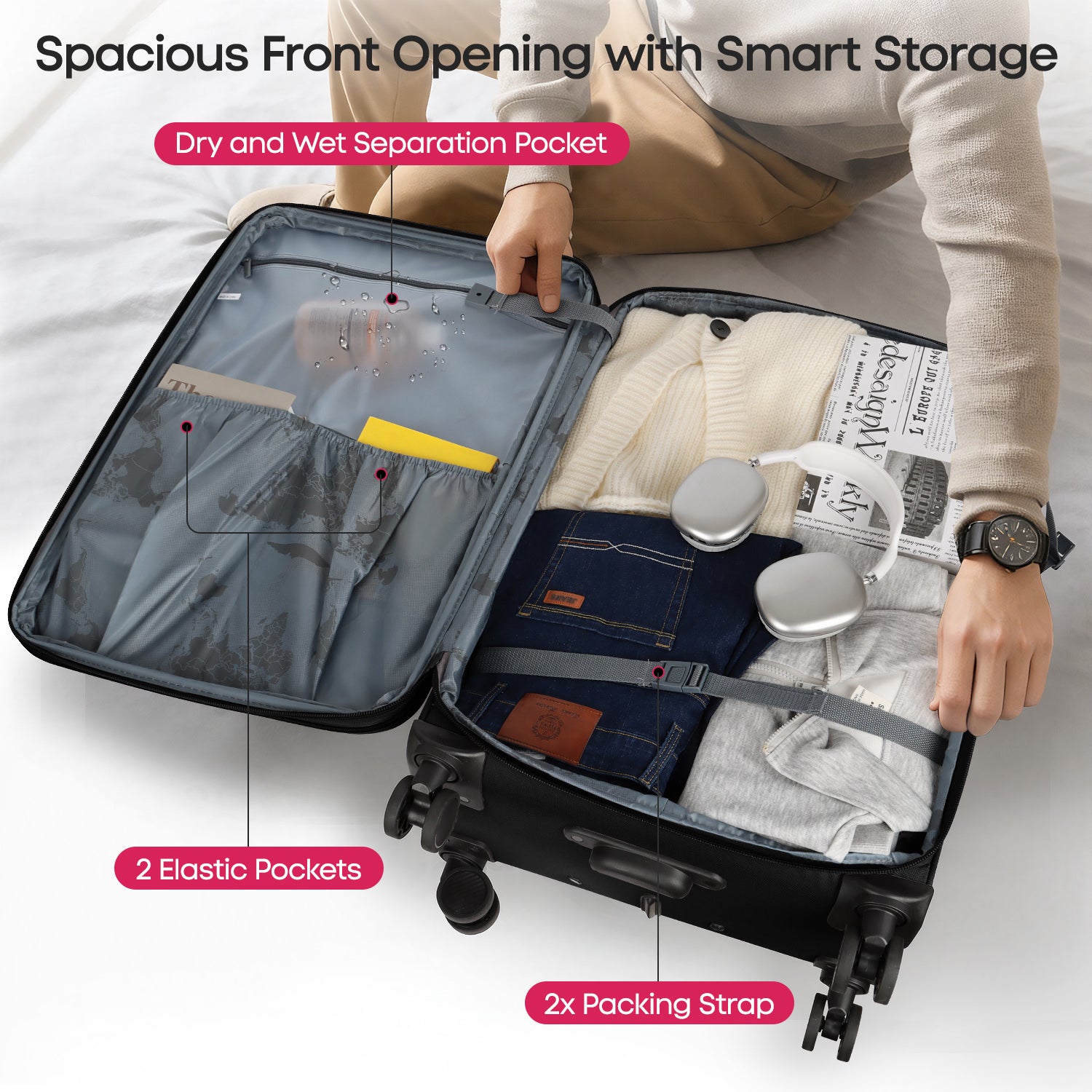 New York XPress WD-8817 3PCS Softside Luggage Set, Expandable Spinner with TSA LOCK, Lightweight Travel Suitcase for Men Women (20/26/30in) 