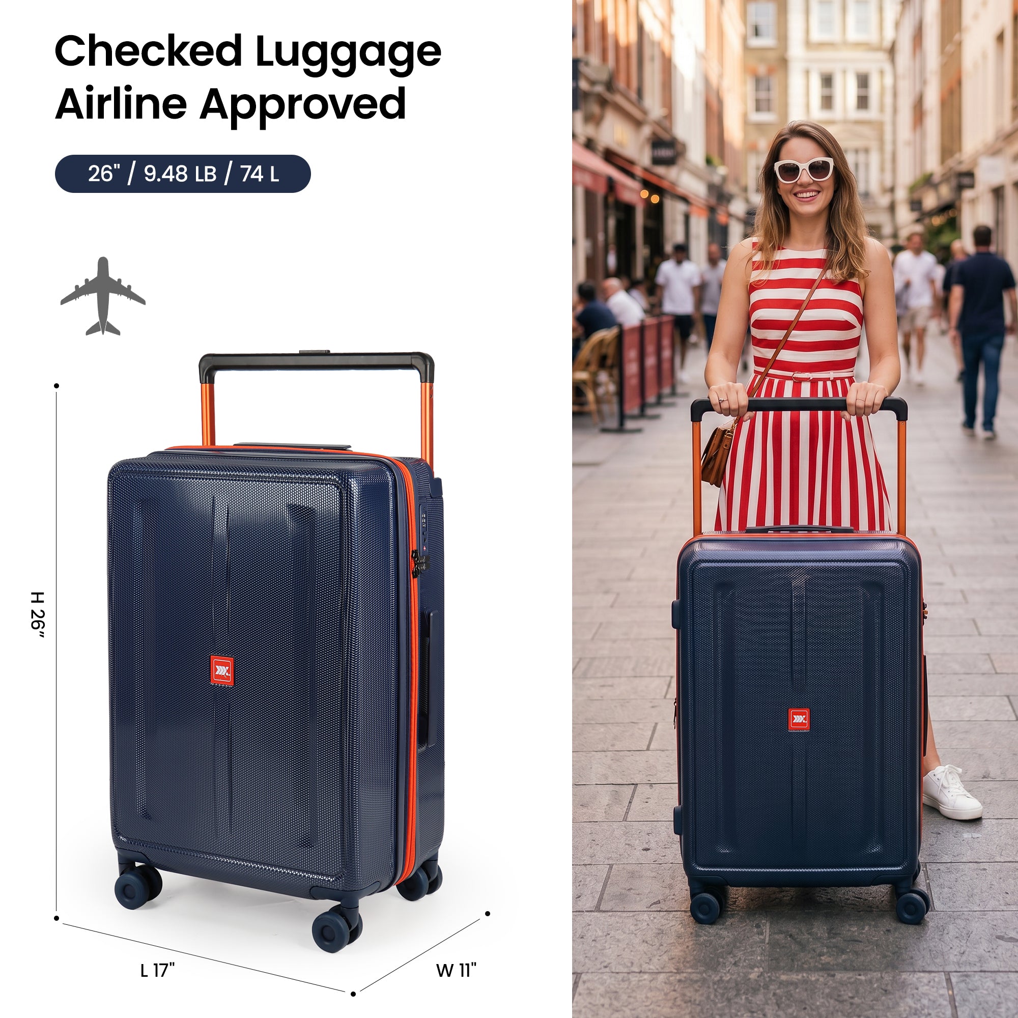 New York XPress LP-13803,3-Piece PC Hardshell Luggage, Expandable 20%, Spinner Wheels, TSA Lock, Wide Handle(20in/26in30in)