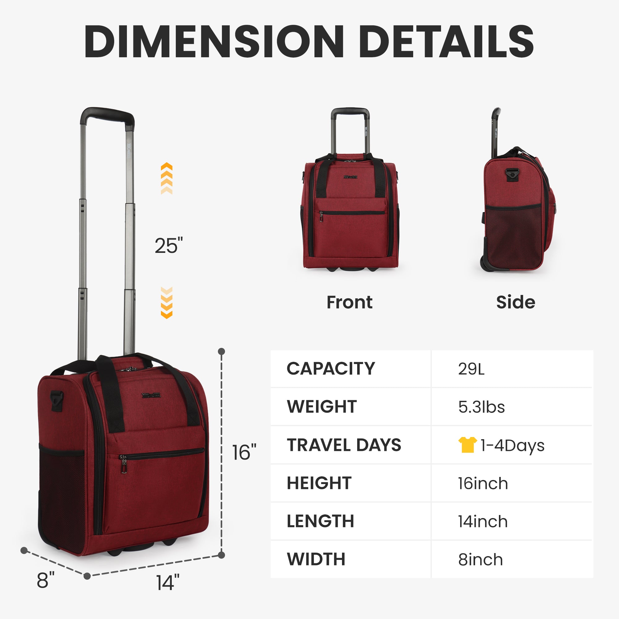 New York XPress TA-13-16,16'' Softside Carry-On Luggage for Airplane,3-in-1 Underseat Carry On Luggage with Wheels,Rolling Suitcase for Men/Women