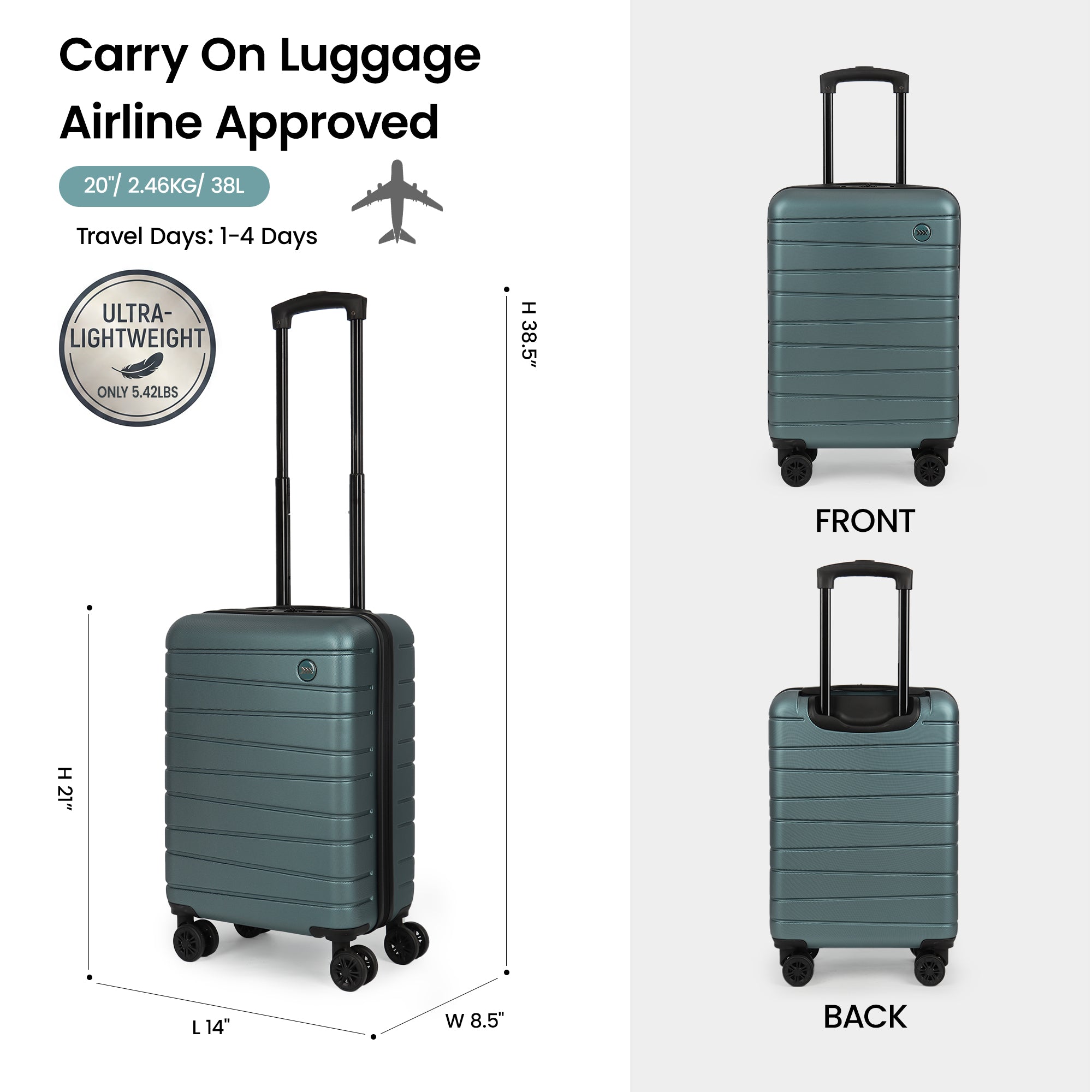 New York XPress 2538 2-PC (16/30in) ABS Hardshell Spinner, No LOCK (Keyhole), Scratch-Resistant, Lightweight Durable for Men/Women