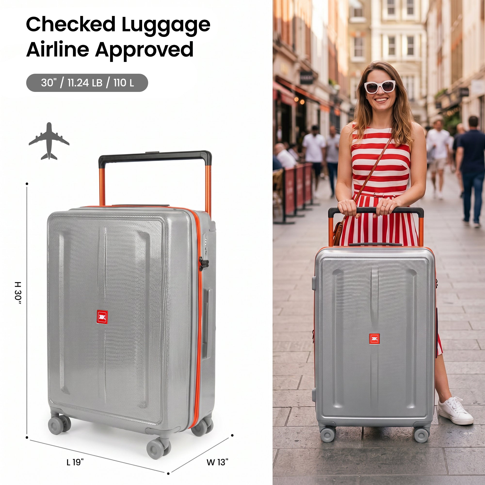 New York XPress LP-13803,3-Piece PC Hardshell Luggage, Expandable 20%, Spinner Wheels, TSA Lock, Wide Handle(20in/26in30in)