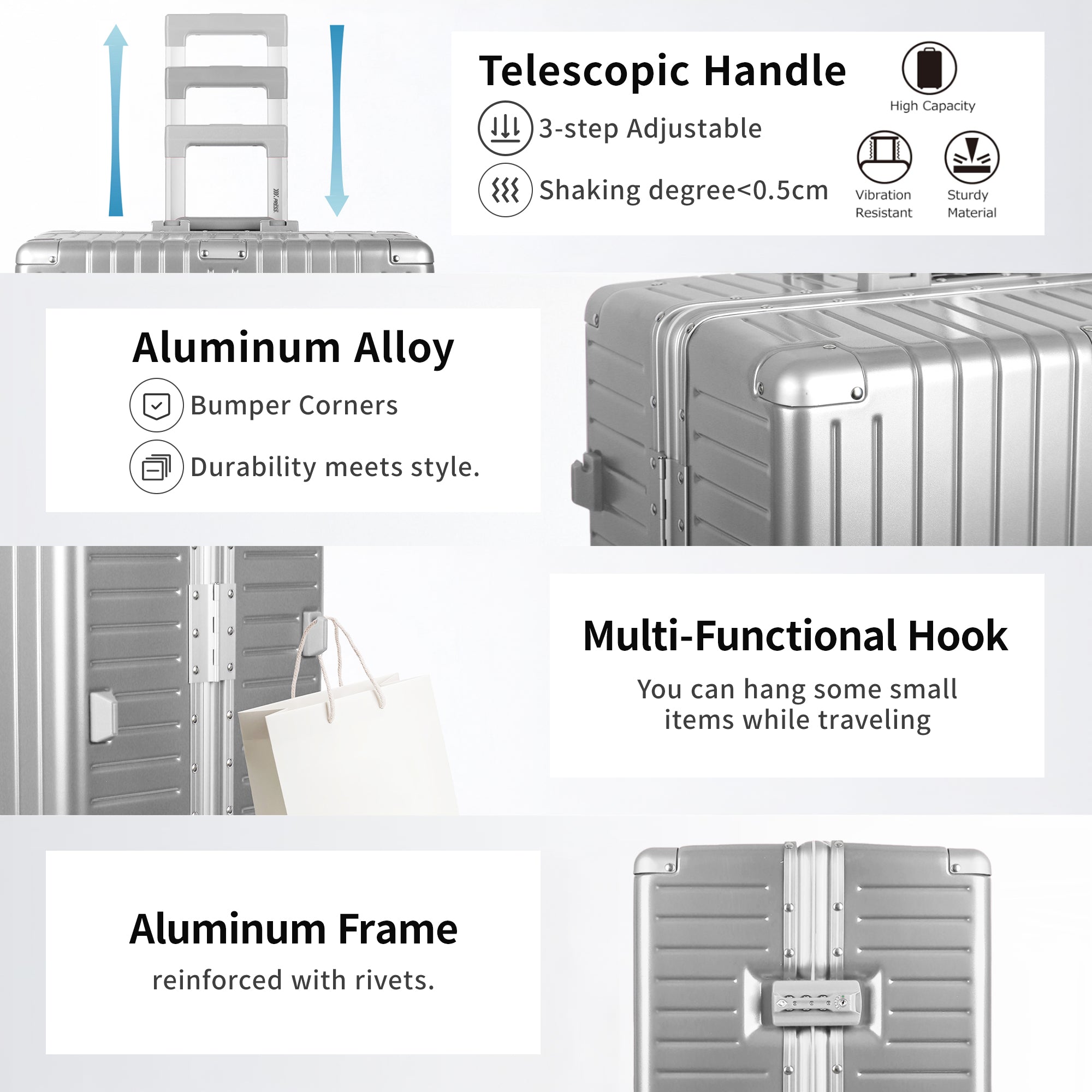 NEW YORK XPRESS Zipperless Luggage AL-12501,20in/30in,Aluminum Frame w/TSA LOCK w/Spinner Wheels