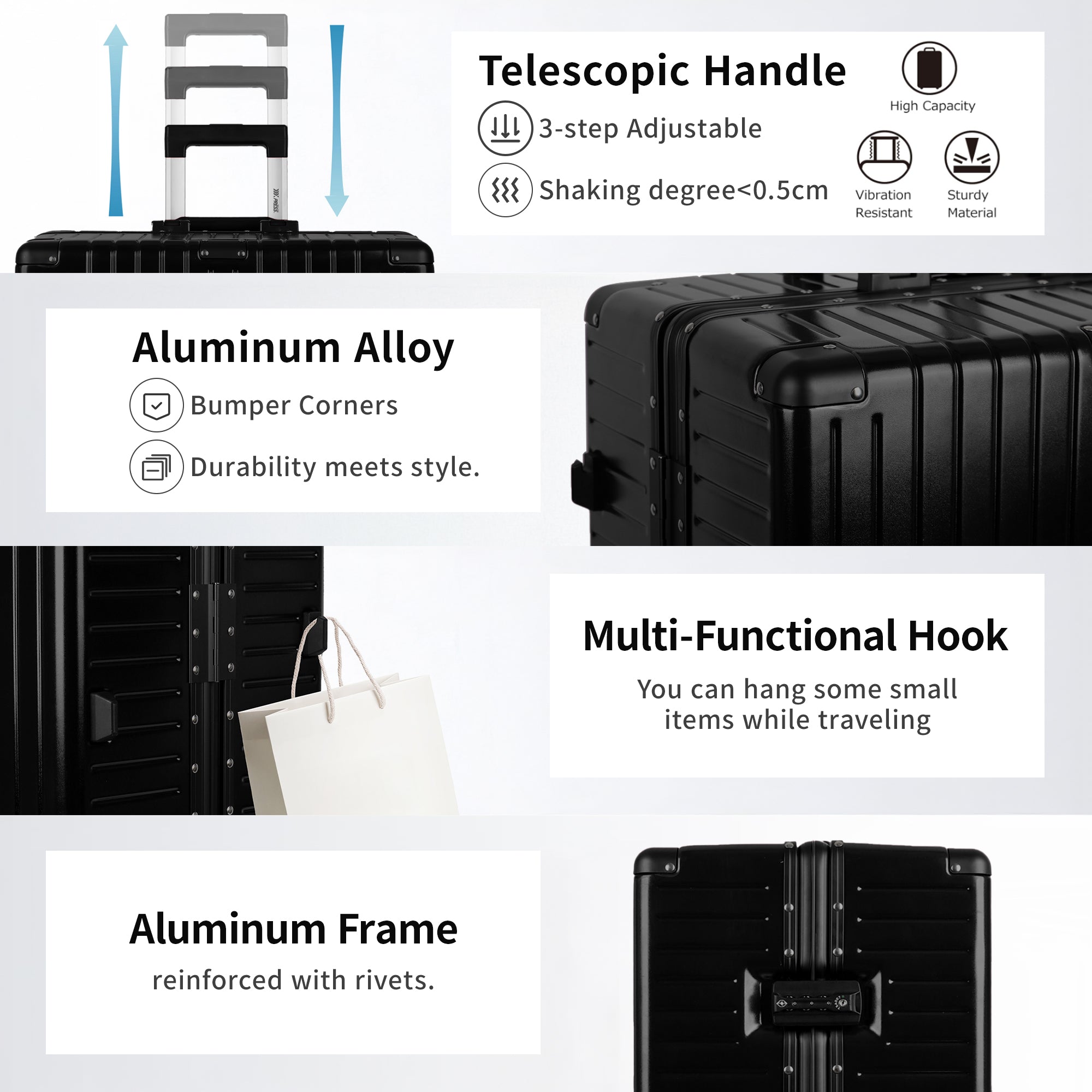 NEW YORK XPRESS Zipperless Luggage AL-12501,20in/30in,Aluminum Frame w/TSA LOCK w/Spinner Wheels