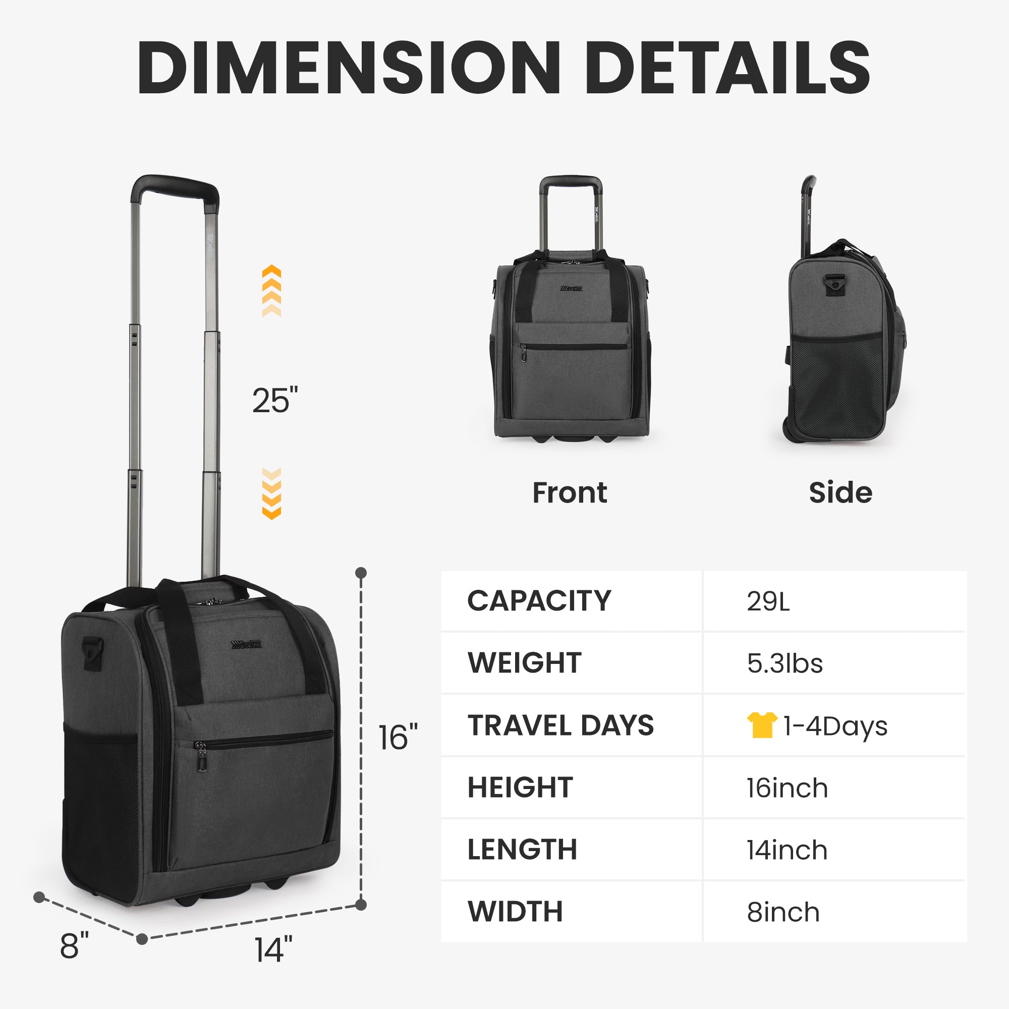 New York XPress TA-13-16,16'' Softside Carry-On Luggage for Airplane,3-in-1 Underseat Carry On Luggage with Wheels,Rolling Suitcase for Men/Women