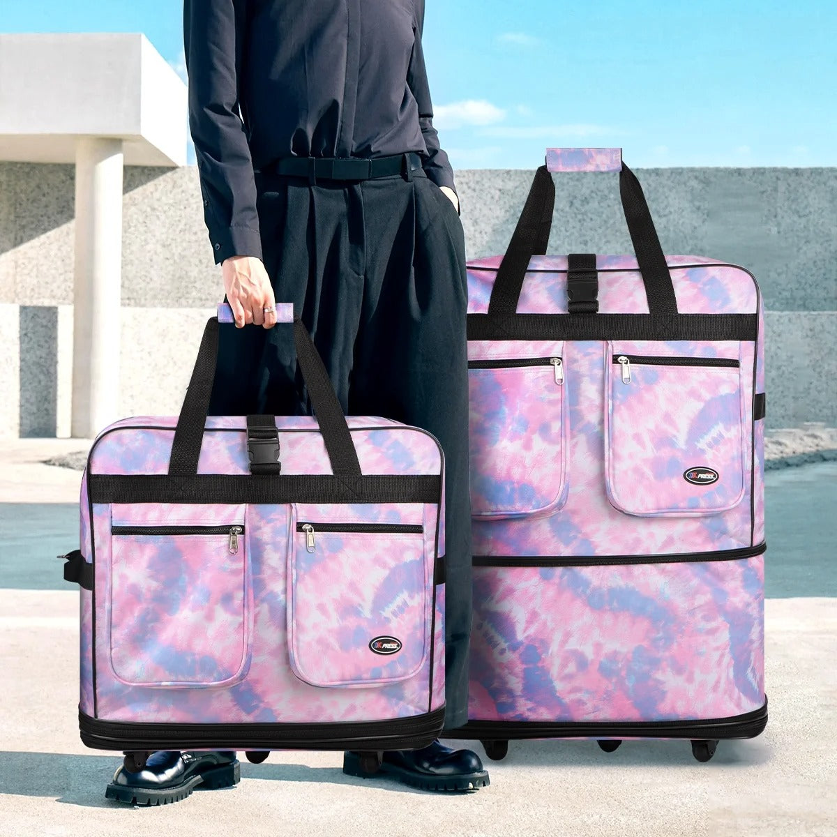 New York XPress 3 Layer Expandable Suitcase Bag Foldable Wheeled Duffel Bag with Wheels & Handles,Waterpoof Large Travel Duffel Bag for Trip Moving Storage