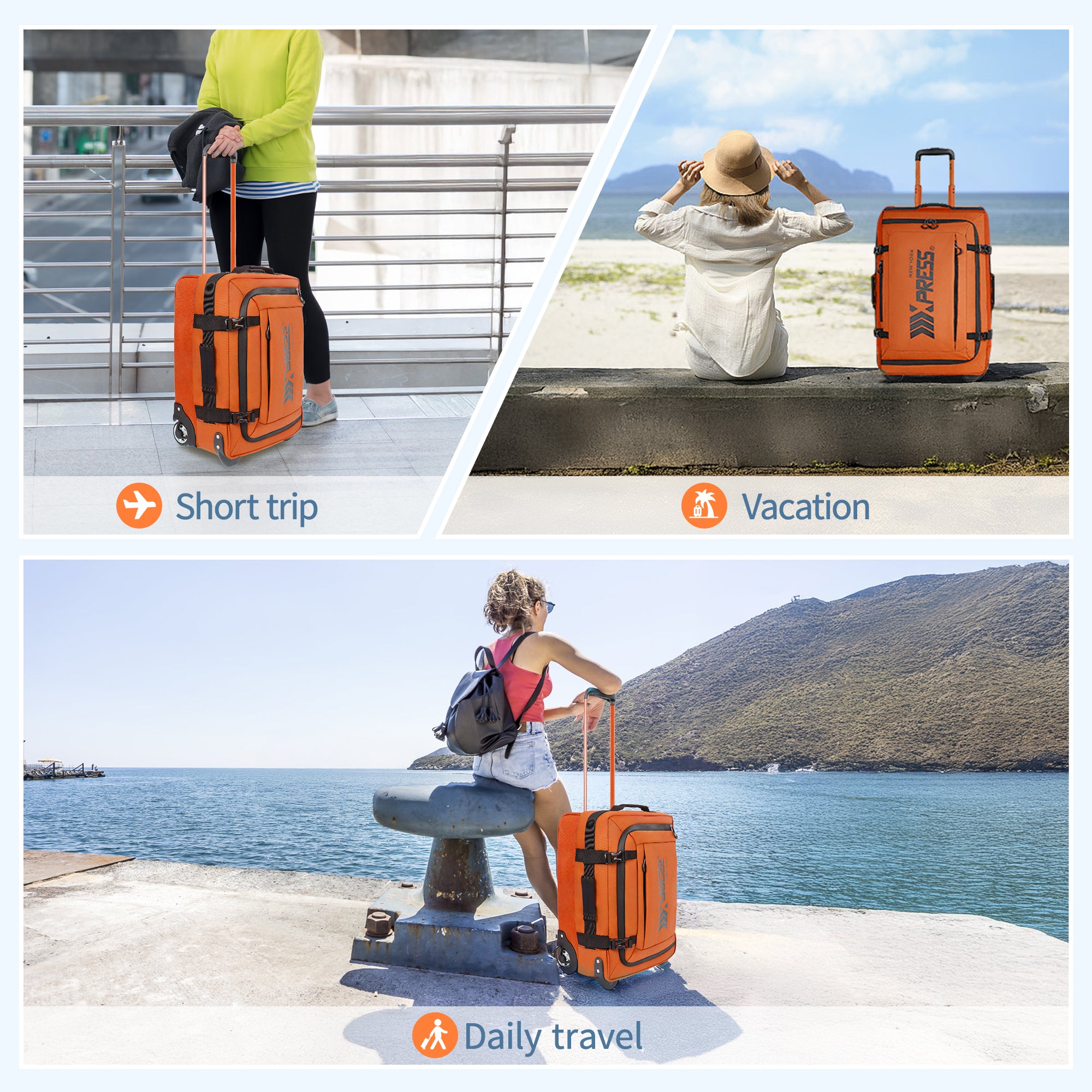 New York XPress TA-069-20'' Rolling Duffle Bag w/Wheels,26in/30in Rolling Duffle Bag w/Handle,Carry on Luggage Travel Duffle Bags for Man Women