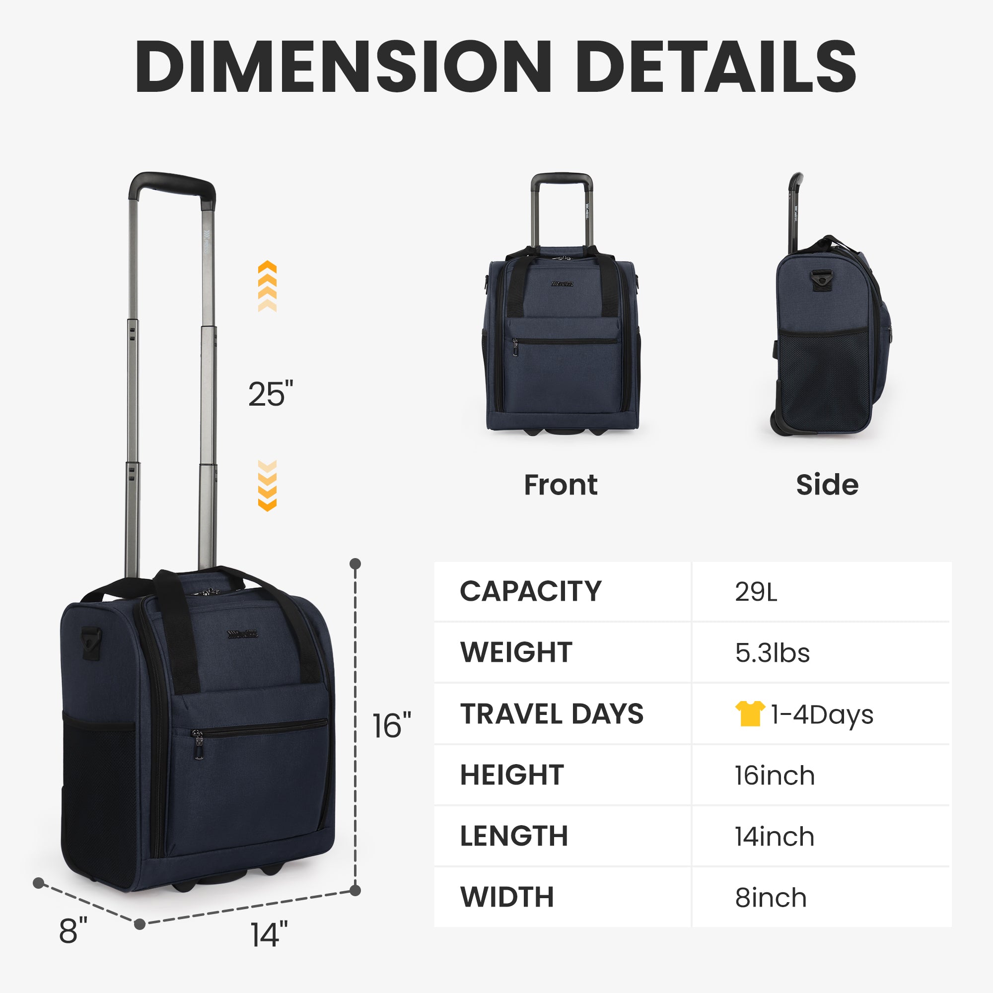 New York XPress TA-13-16,16'' Softside Carry-On Luggage for Airplane,3-in-1 Underseat Carry On Luggage with Wheels,Rolling Suitcase for Men/Women