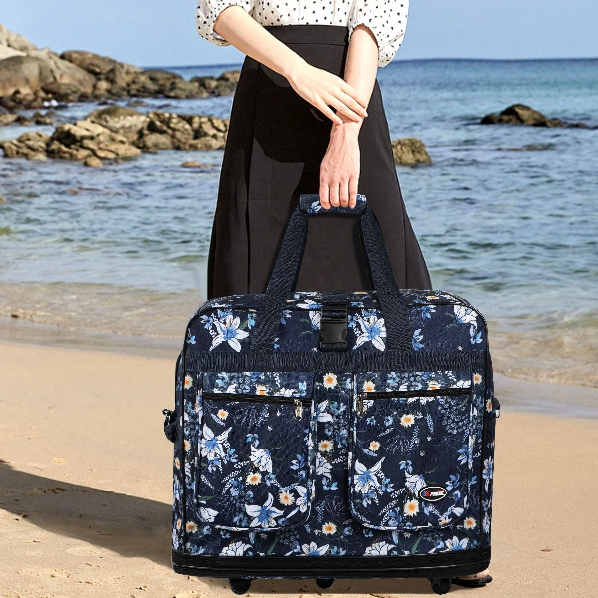 New York XPress 3 Layer Expandable Suitcase Bag Foldable Wheeled Duffel Bag with Wheels & Handles,Waterpoof Large Travel Duffel Bag for Trip Moving Storage