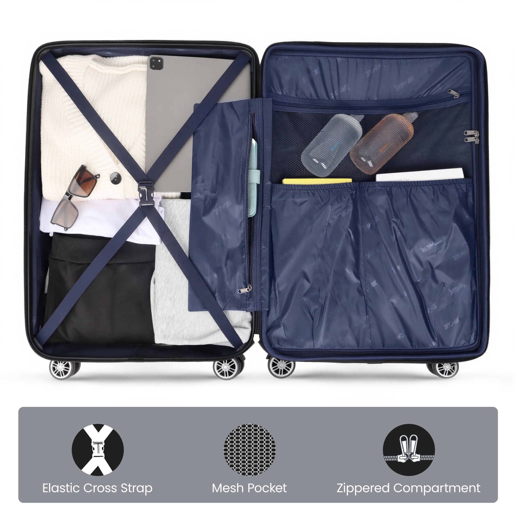 New York XPress WD577,Single Suitcase 20/26/30in Hardshell Luggage, TSA LOCK, w/Spinner Wheels,Expandable 20%, Lightweight Rolling Suitcase