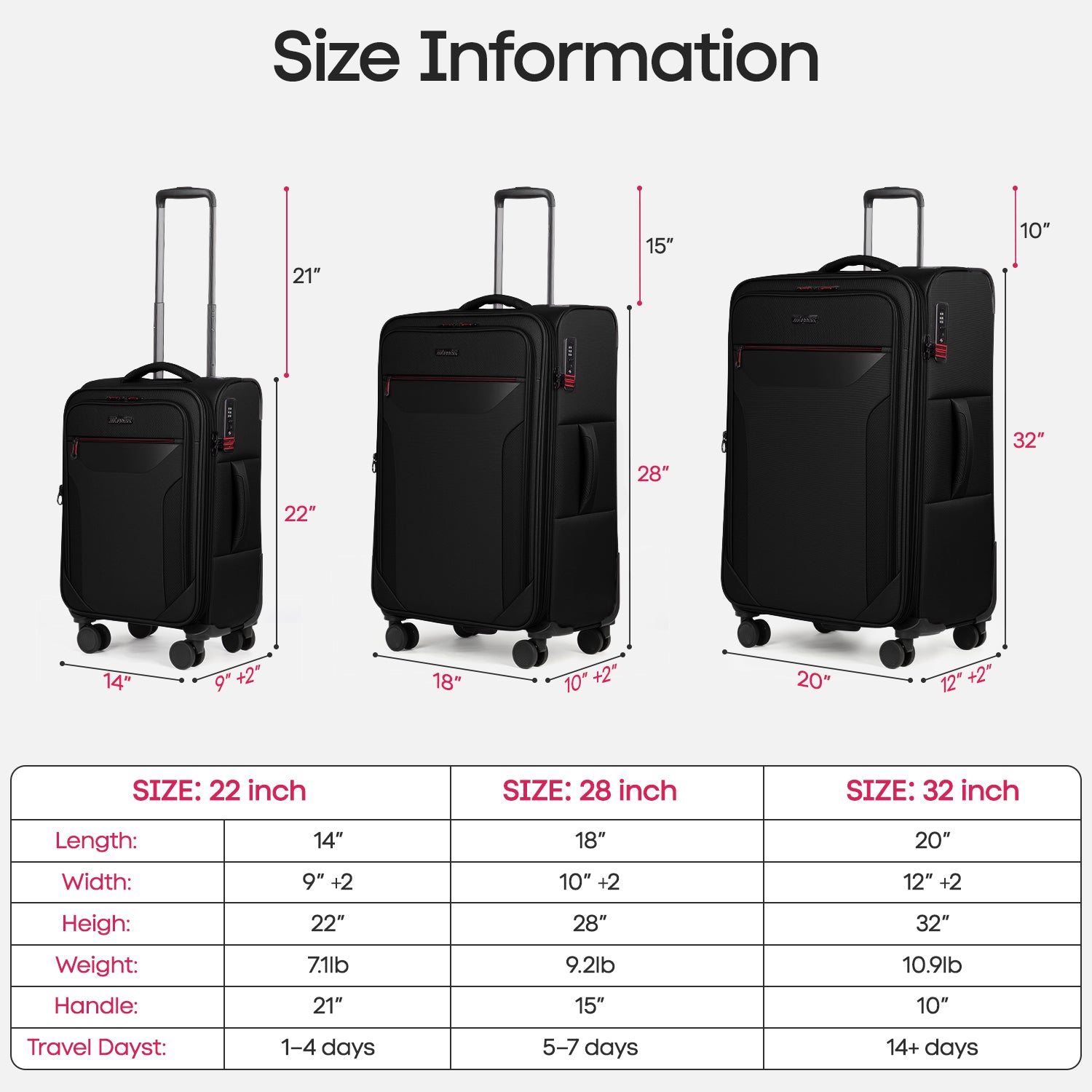 New York XPress WD-8817 3PCS Softside Luggage Set, Expandable Spinner with TSA LOCK, Lightweight Travel Suitcase for Men Women (20/26/30in) 