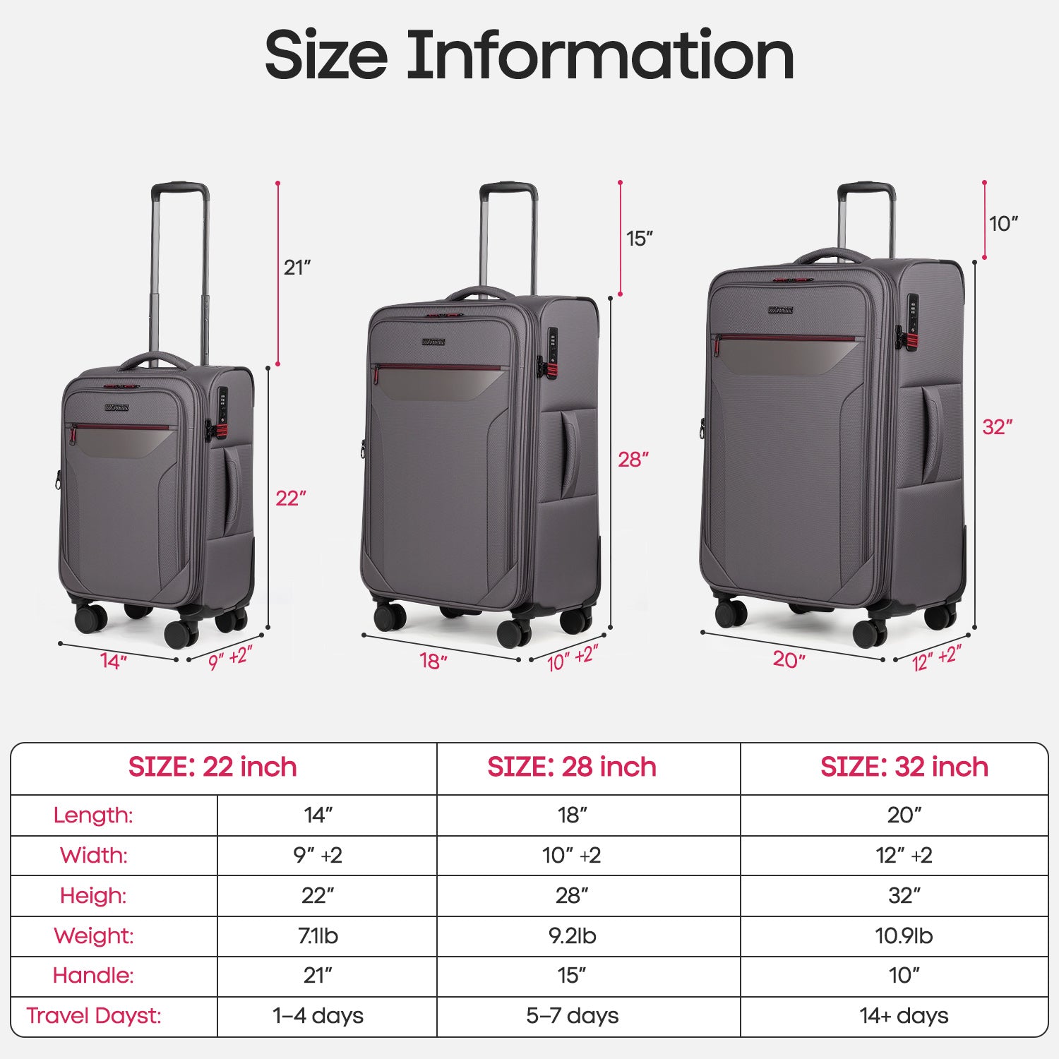 New York XPress WD-8817 3PCS Softside Luggage Set, Expandable Spinner with TSA LOCK, Lightweight Travel Suitcase for Men Women (20/26/30in) 