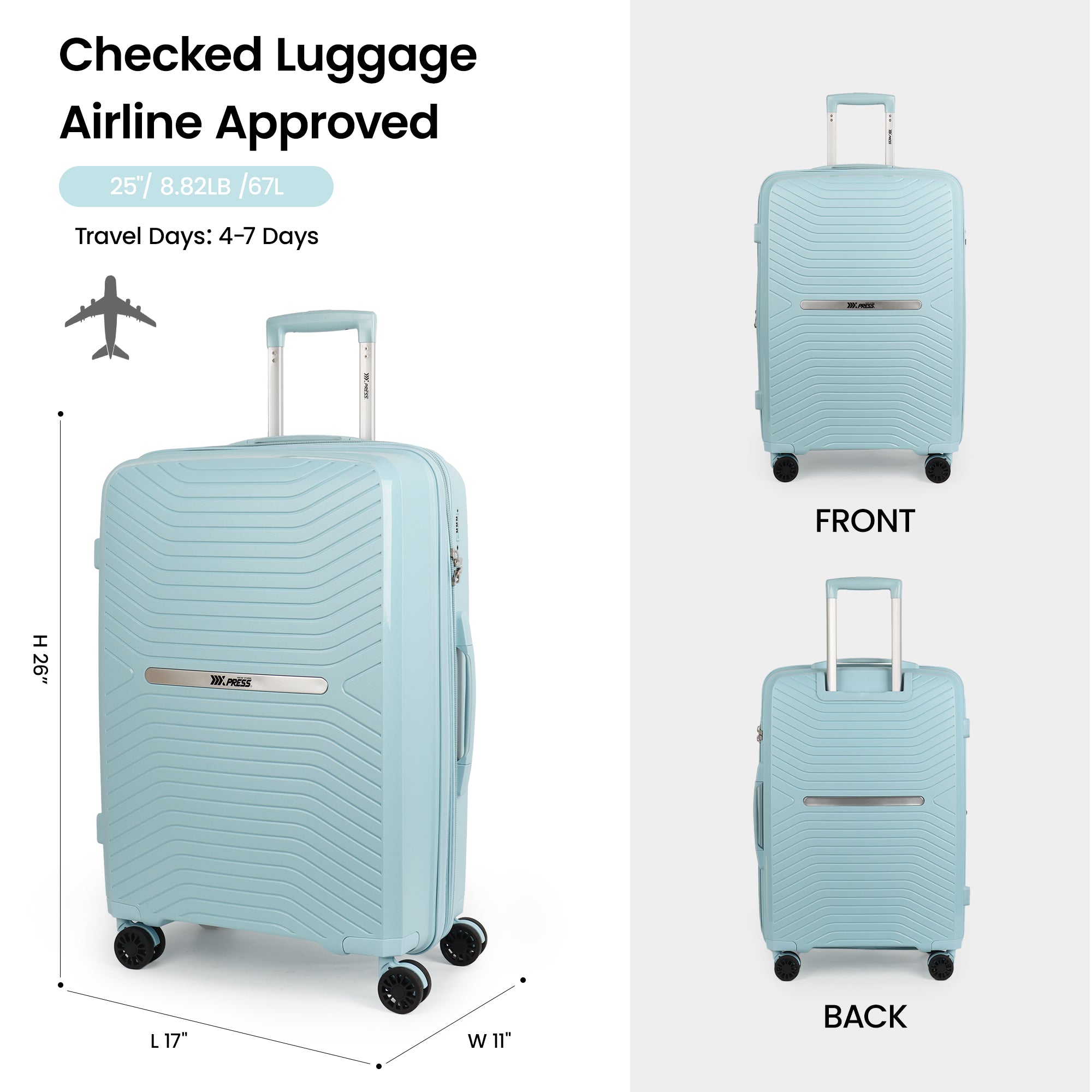 New York XPress 13804,3 Piece Luggage Set w/TSA LOCK,PC Hardside Suitcase Set w/Double Spinner Wheels,Expandable 20%,Luggage Sets,Lightweight Rolling Suitcase for Men/Women(20in/25in/29in)
