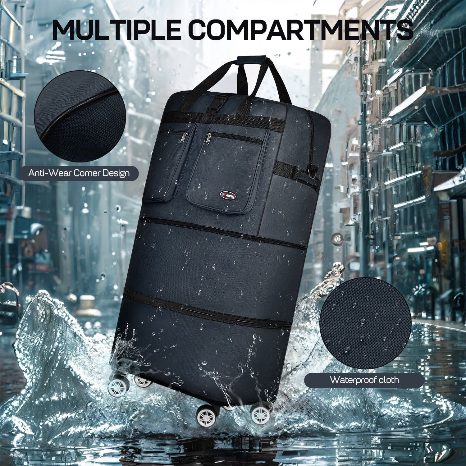 3-Layer Expandable Foldable Suitcase Bag, Luggage Rolling Collapsible Duffel Bag with Removable Spinner Wheels,Large Capacity Water-Resistant Travel Bag for Trip Moving Storage