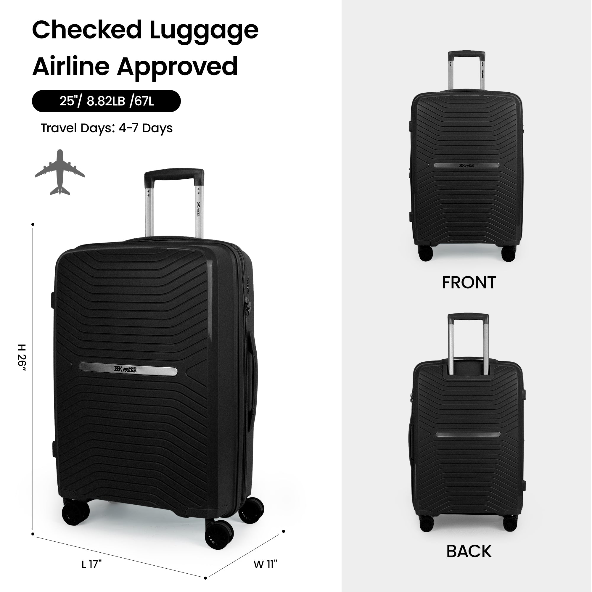 New York XPress 13804,3 Piece Luggage Set w/TSA LOCK,PC Hardside Suitcase Set w/Double Spinner Wheels,Expandable 20%,Luggage Sets,Lightweight Rolling Suitcase for Men/Women(20in/25in/29in)
