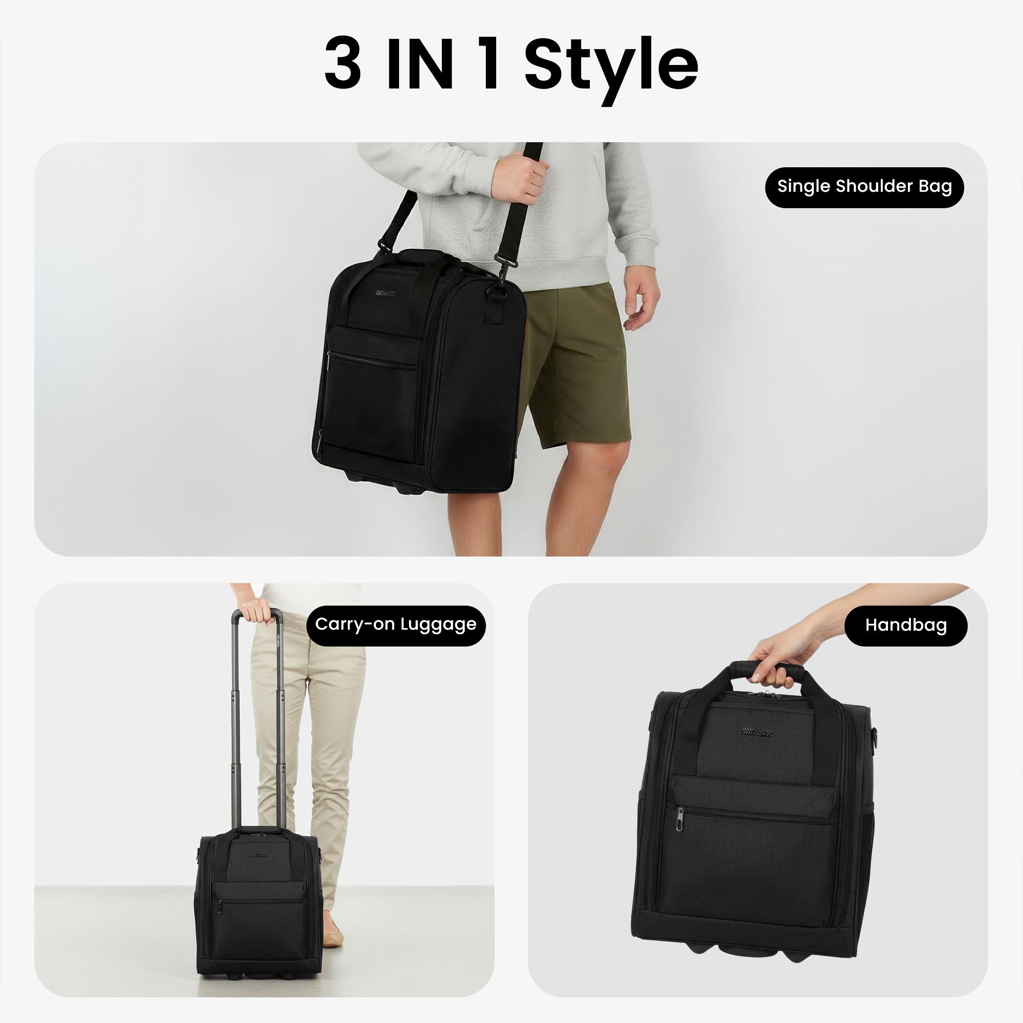 New York XPress TA-13-16,16'' Softside Carry-On Luggage for Airplane,3-in-1 Underseat Carry On Luggage with Wheels,Rolling Suitcase for Men/Women