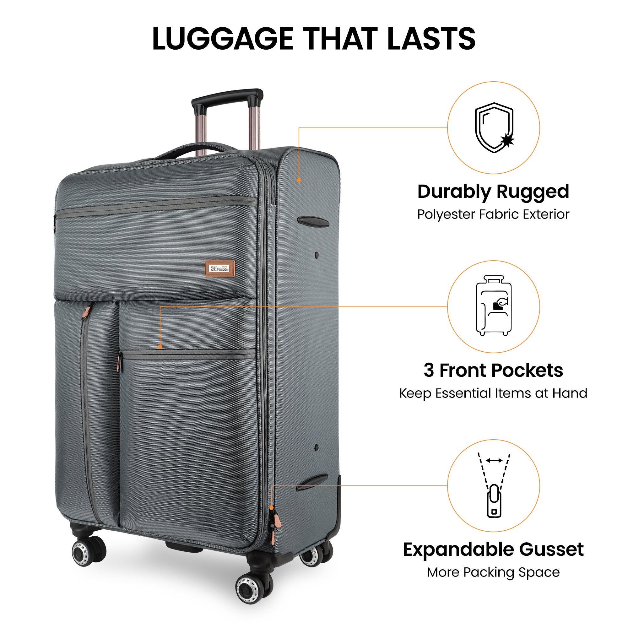 New York XPress XJ 1901,20in/26in/30in Softside Expandable Rolling Luggage w/TSA LOCK and Double Spinner Wheels,Lightweight Suitcases for Men Women