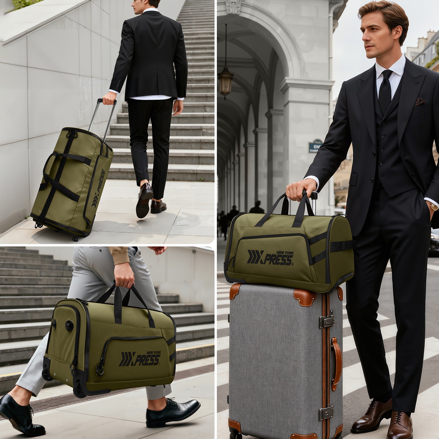 New York XPress GB-161, 2 in 1 Rolling Garment Bag with Wheels,Overnight Bags with Wheels,Rolling Duffle Bag w/Shoes Compartment