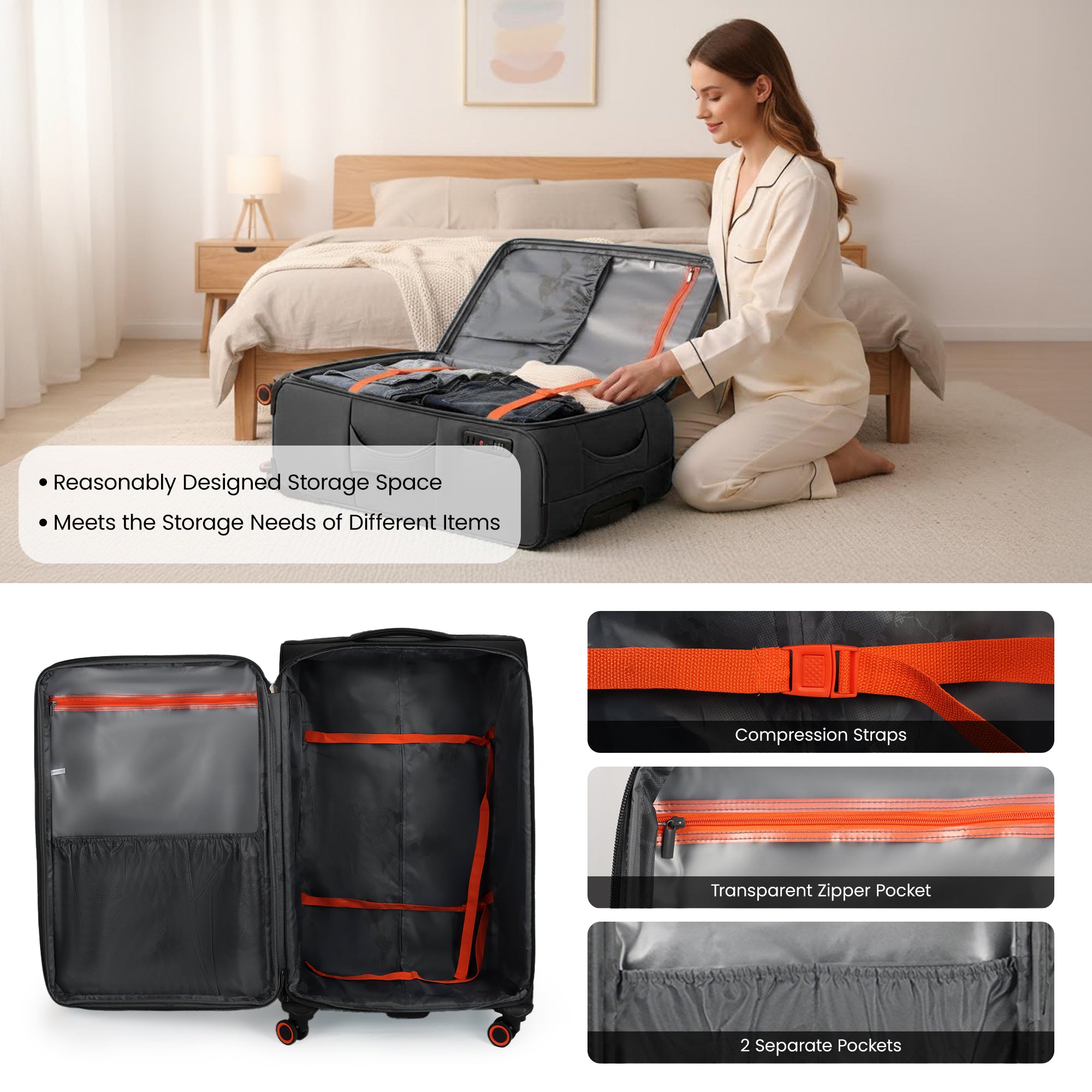 New York XPress WD-8818 Single Suitcase 20''/26''/30'',Softside Suitcase with TSA LOCK,Expandable 20% Luggage with Spinner Wheels,Tear-Resistant