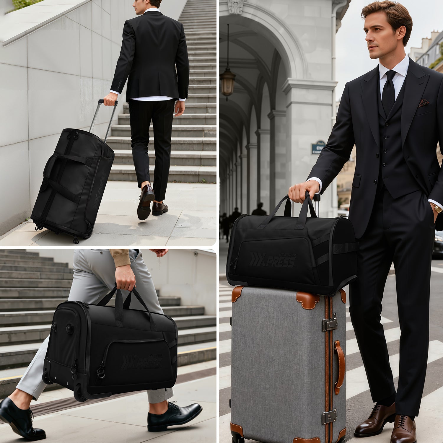New York XPress GB-161, 2 in 1 Rolling Garment Bag with Wheels,Overnight Bags with Wheels,Rolling Duffle Bag w/Shoes Compartment
