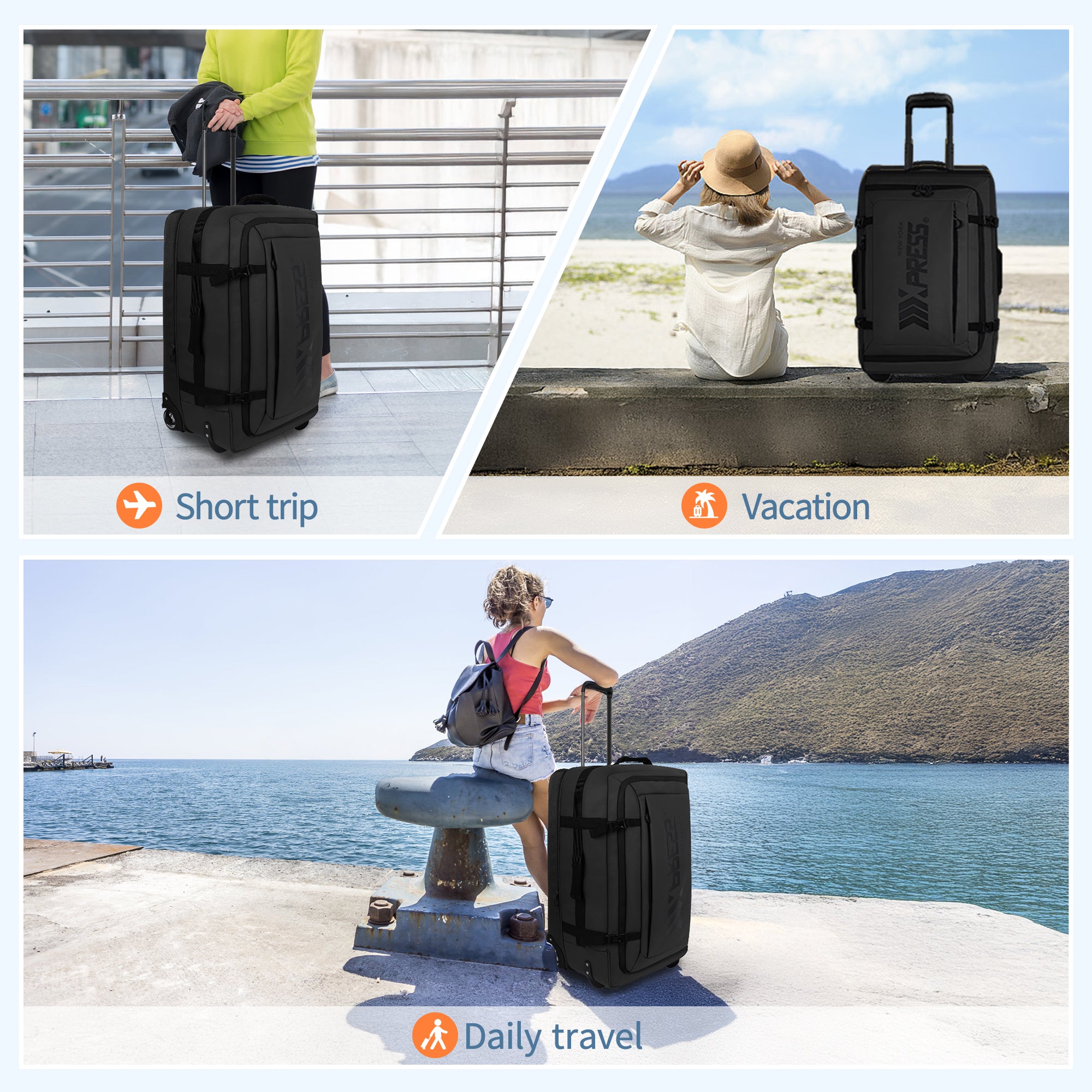 New York XPress TA-069-20'' Rolling Duffle Bag w/Wheels,26in/30in Rolling Duffle Bag w/Handle,Carry on Luggage Travel Duffle Bags for Man Women