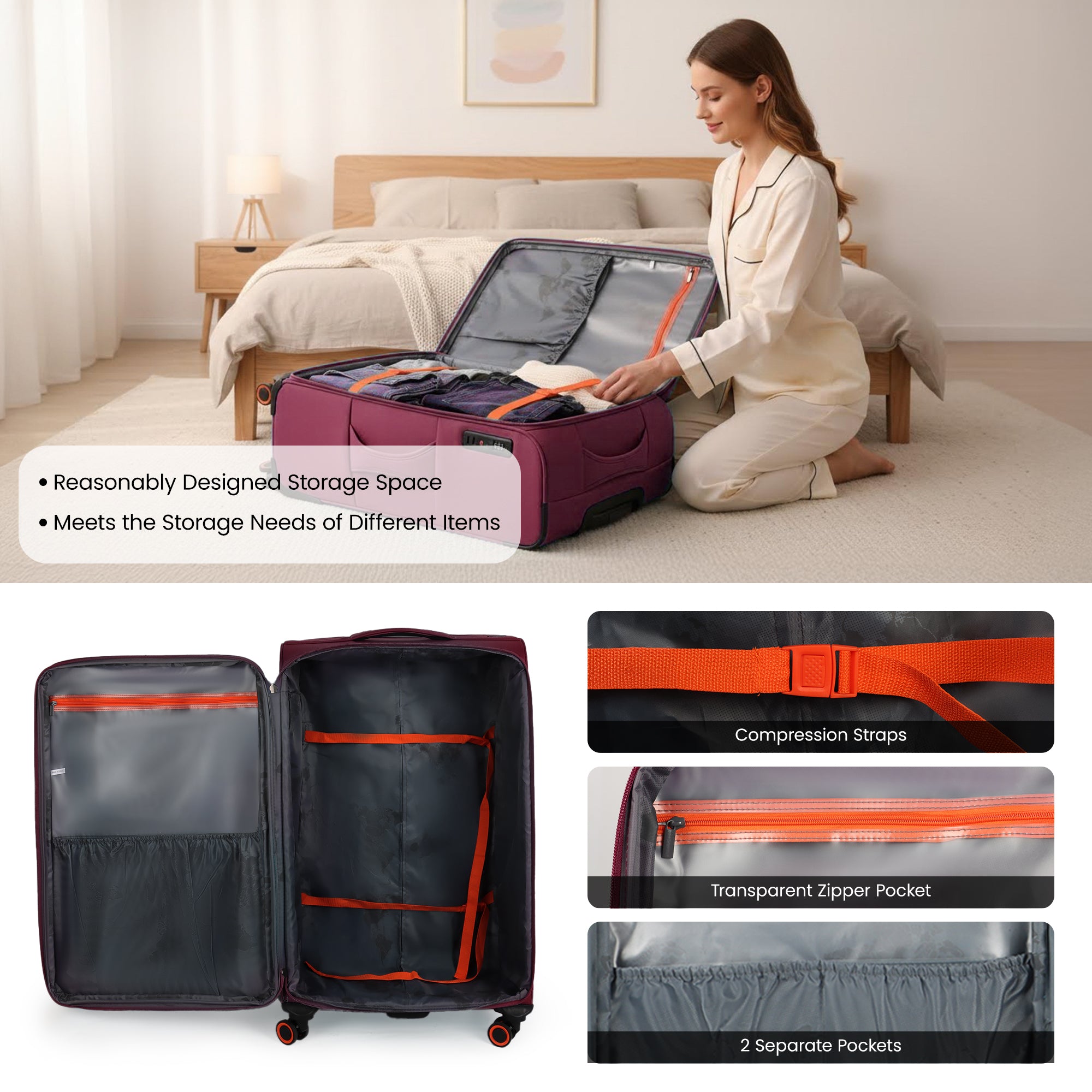 New York XPress WD-8818 Single Suitcase 20''/26''/30'',Softside Suitcase with TSA LOCK,Expandable 20% Luggage with Spinner Wheels,Tear-Resistant
