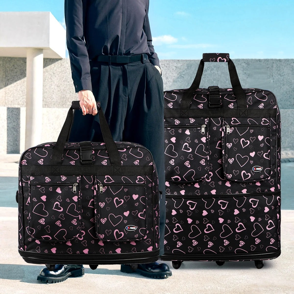 New York XPress 3 Layer Expandable Suitcase Bag Foldable Wheeled Duffel Bag with Wheels & Handles,Waterpoof Large Travel Duffel Bag for Trip Moving Storage