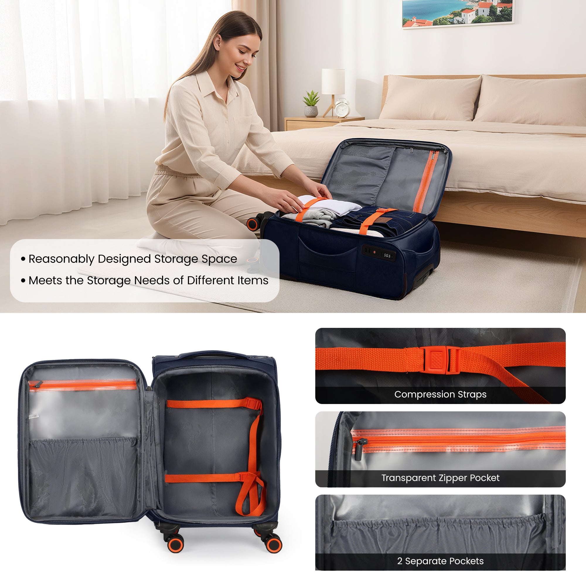 New York XPress WD-8818 Single Suitcase 20''/26''/30'',Softside Suitcase with TSA LOCK,Expandable 20% Luggage with Spinner Wheels,Tear-Resistant