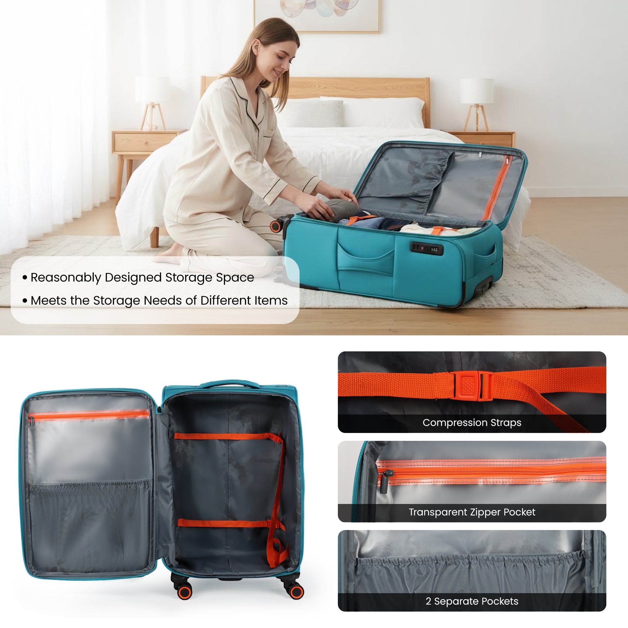 New York XPress WD-8818 Single Suitcase 20''/26''/30'',Softside Suitcase with TSA LOCK,Expandable 20% Luggage with Spinner Wheels,Tear-Resistant