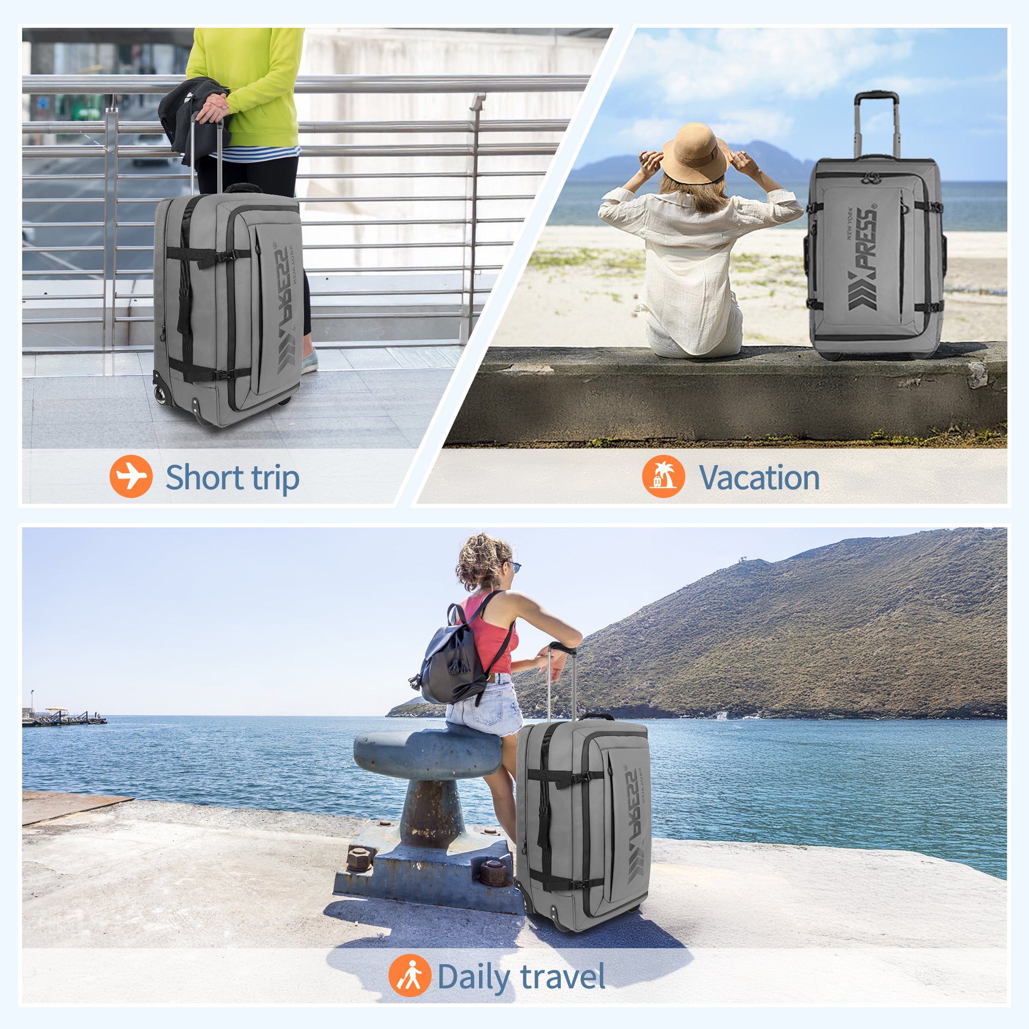 New York XPress TA-069-20'' Rolling Duffle Bag w/Wheels,26in/30in Rolling Duffle Bag w/Handle,Carry on Luggage Travel Duffle Bags for Man Women