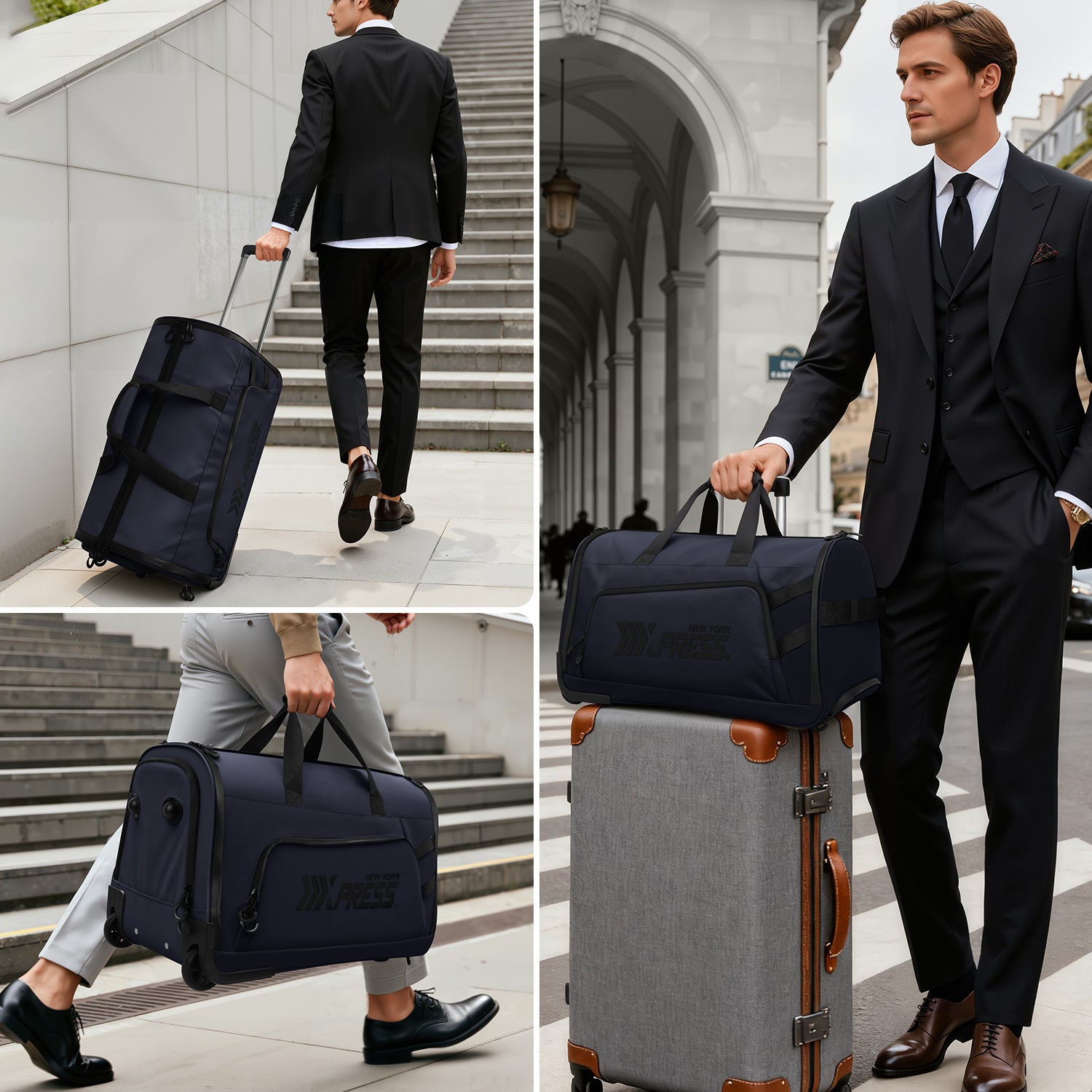 New York XPress GB-161, 2 in 1 Rolling Garment Bag with Wheels,Overnight Bags with Wheels,Rolling Duffle Bag w/Shoes Compartment