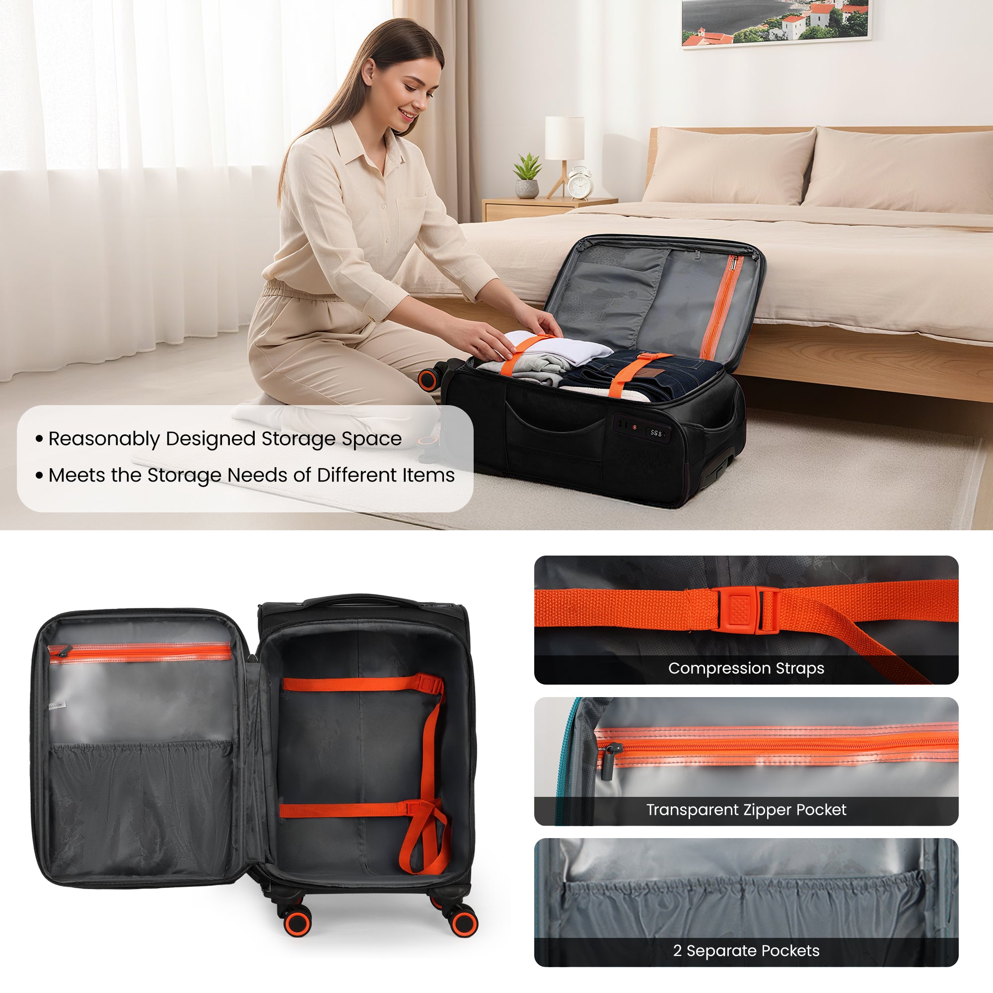 New York XPress WD-8818 Single Suitcase 20''/26''/30'',Softside Suitcase with TSA LOCK,Expandable 20% Luggage with Spinner Wheels,Tear-Resistant