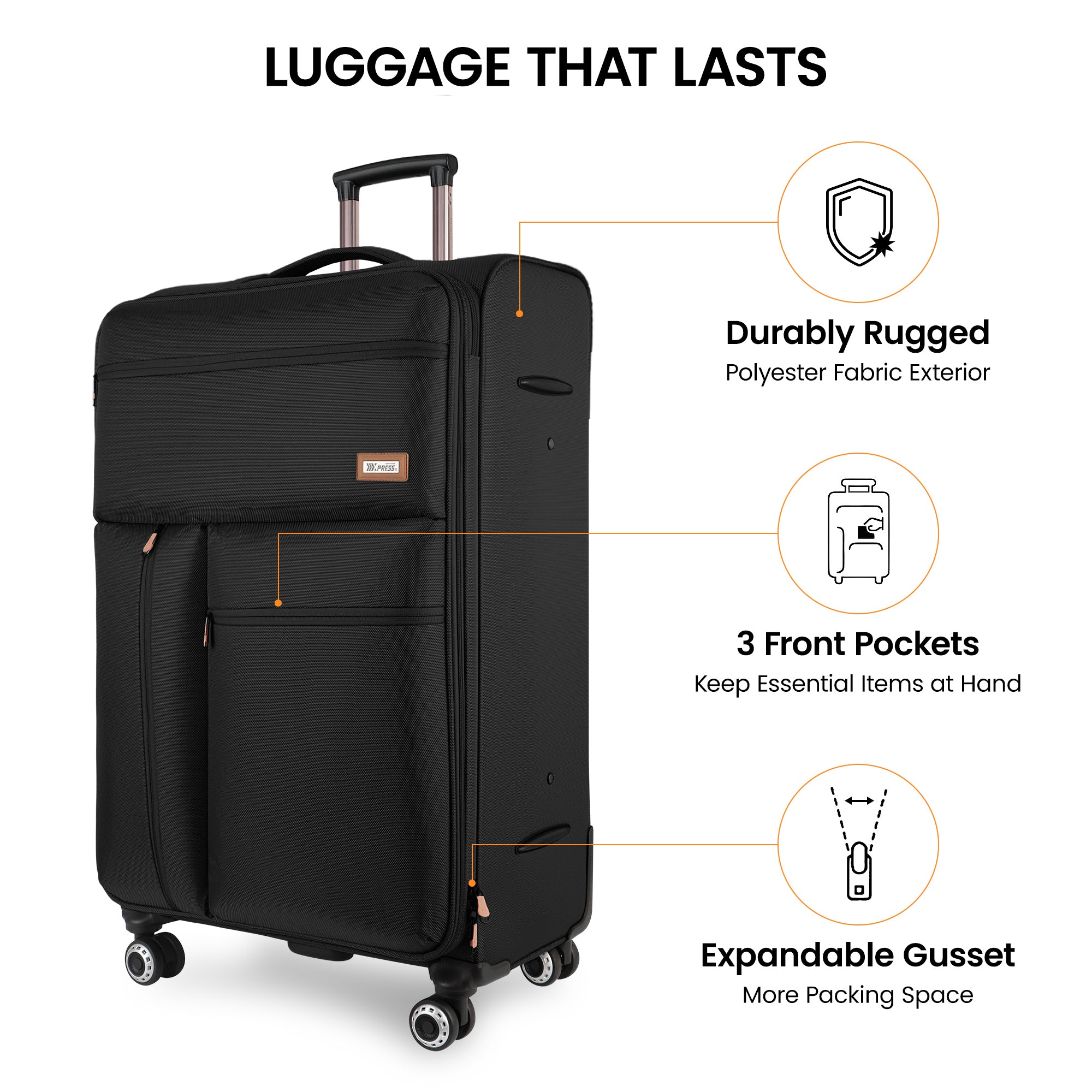 New York XPress XJ 1901,20in/26in/30in Softside Expandable Rolling Luggage w/TSA LOCK and Double Spinner Wheels,Lightweight Suitcases for Men Women