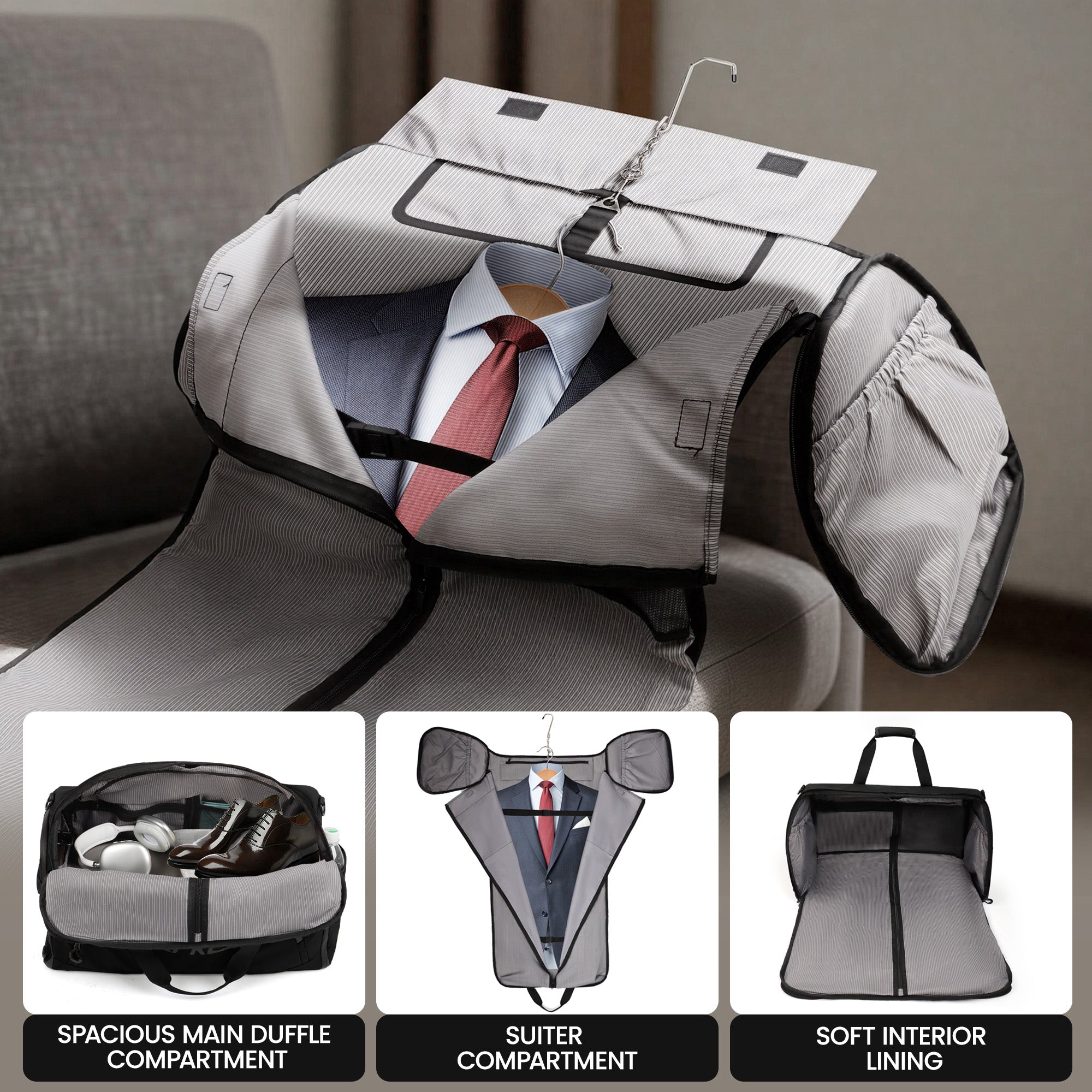 New York XPress GB-261, 2 in 1 Convertible Garment Bag for Travel,Carry on Garment Duffel Bag with Shoulder Strap,Hanging Suit Compartment,Duffle Bag