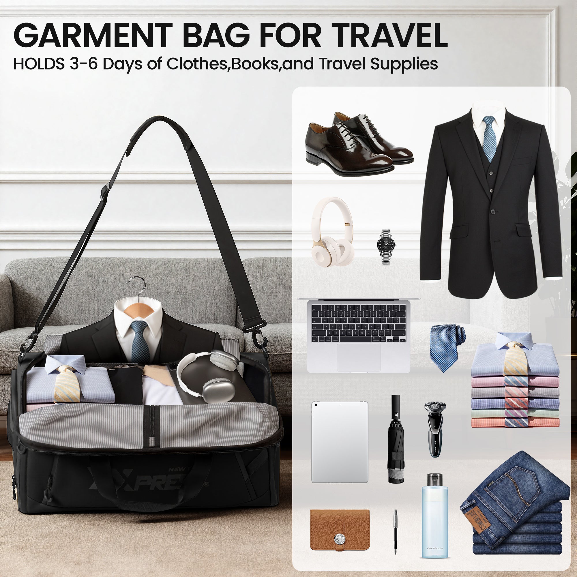 New York XPress GB-261, 2 in 1 Convertible Garment Bag for Travel,Carry on Garment Duffel Bag with Shoulder Strap,Hanging Suit Compartment,Duffle Bag