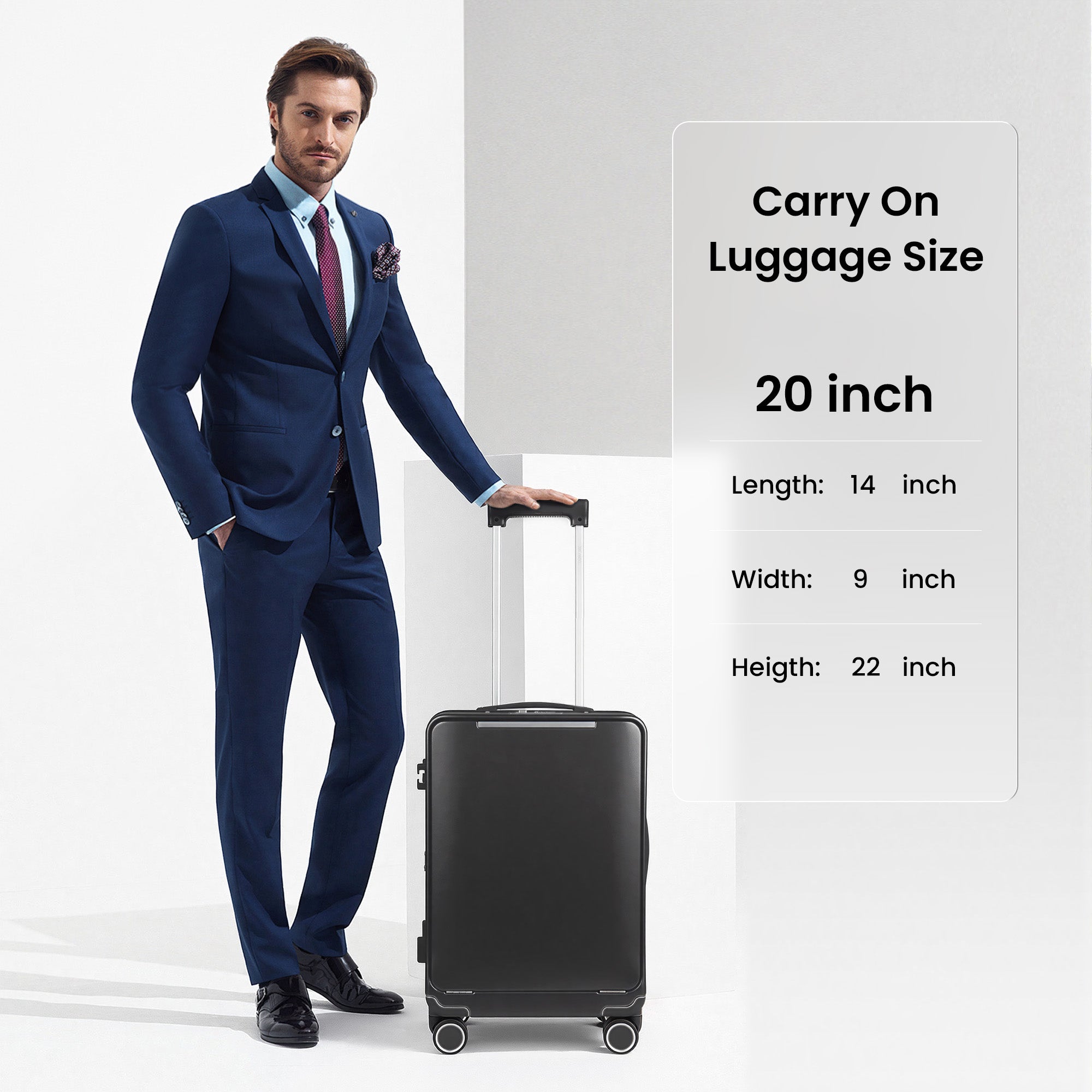 New York XPress LA-266, 20'' Carry on Luggage with Front Pocket & Cup Holder,Suitcase with Aluminum Frame,PC Hard Shell Suitcases w/TSA LOCK