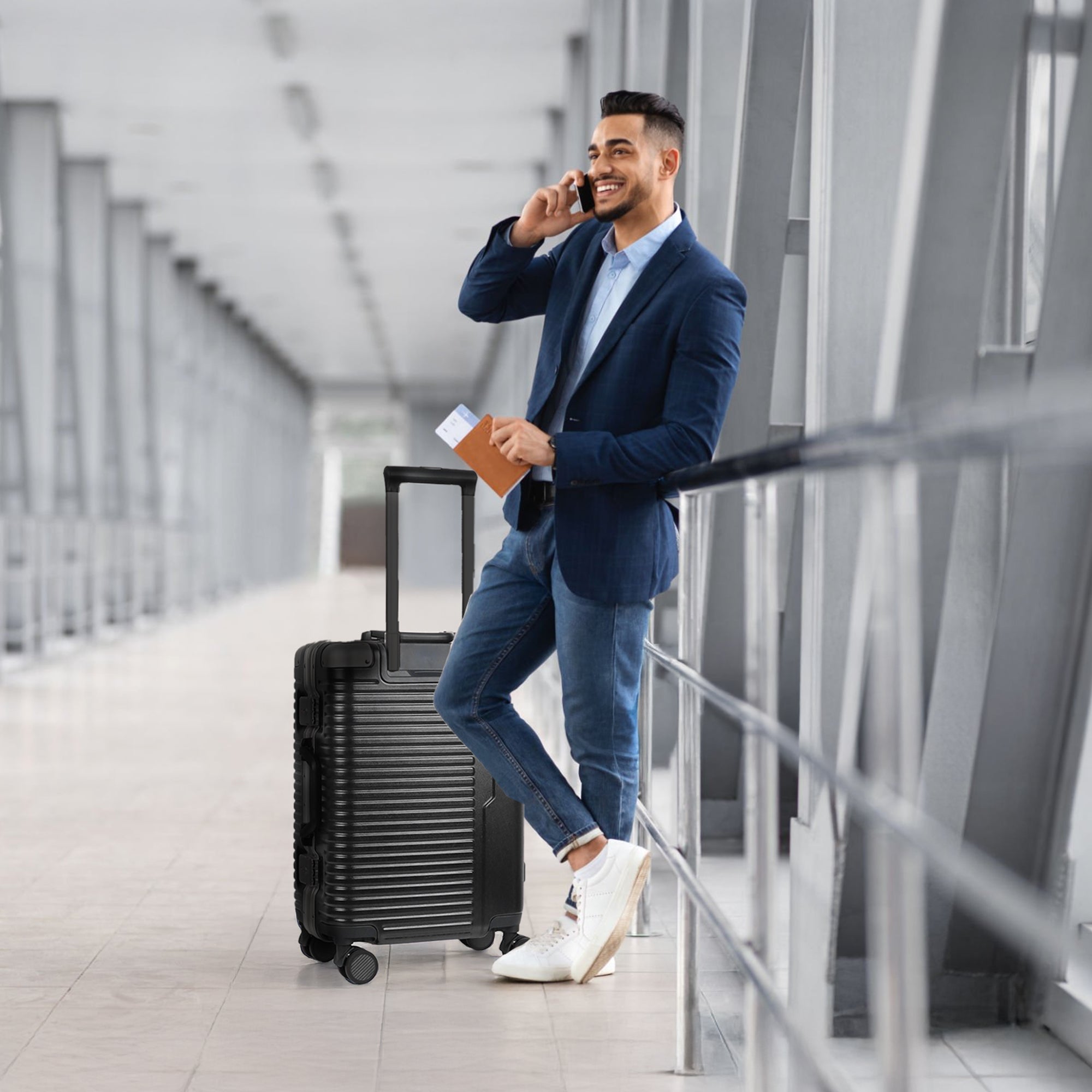 Luggage AL1377,Carry On Luggage 20 inch,Aluminum Alloy Zipperless Suitcase with Spinner Wheels