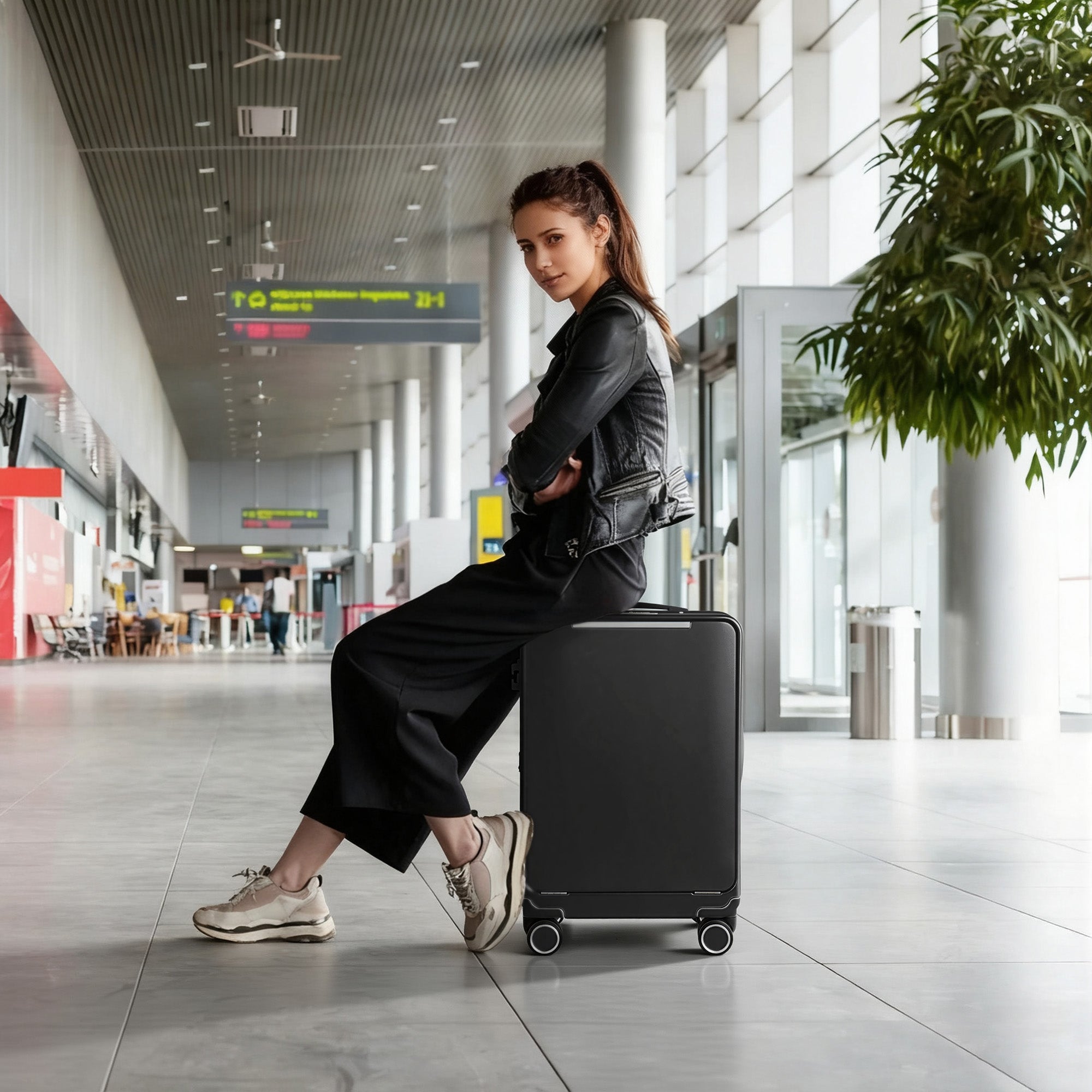 New York XPress LA-266, 20'' Carry on Luggage with Front Pocket & Cup Holder,Suitcase with Aluminum Frame,PC Hard Shell Suitcases w/TSA LOCK