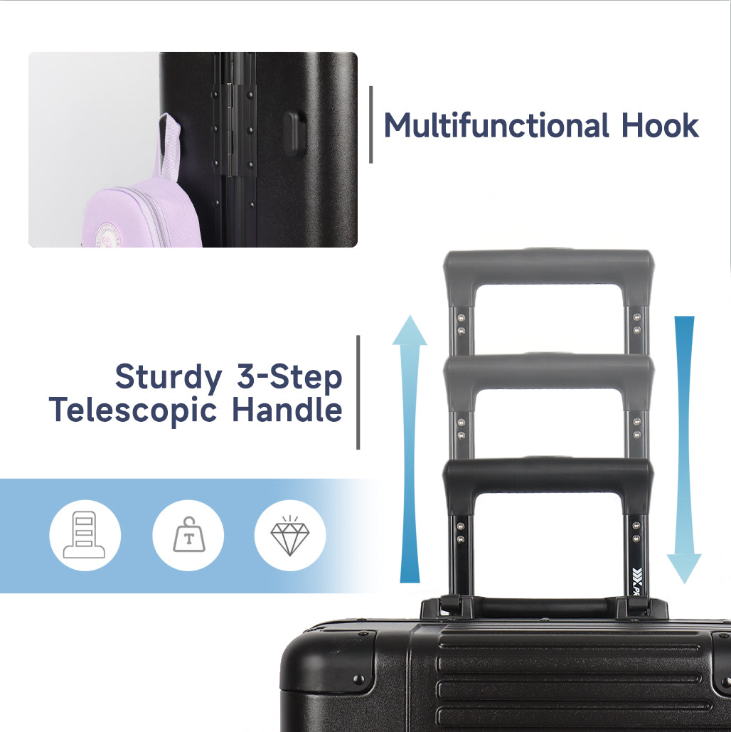 Luggage AL1377,Carry On Luggage 20 inch,Aluminum Alloy Zipperless Suitcase with Spinner Wheels