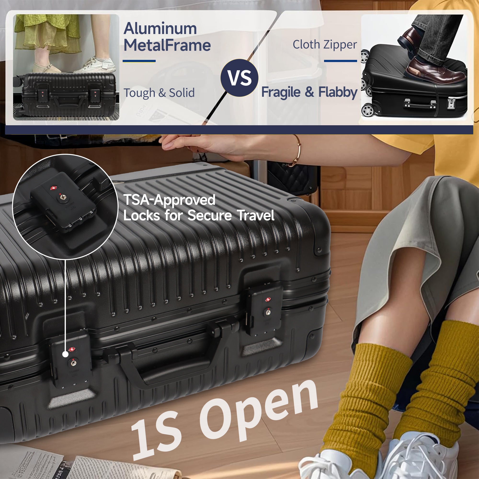 New York XPress AL1377 20" Aluminum Luggage, Zipperless Spinner Carry-On, TSA LOCK