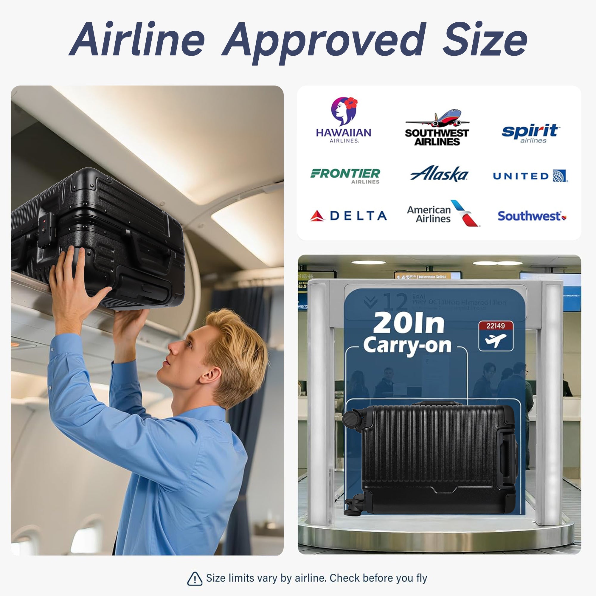 New York XPress AL1377 20" Aluminum Luggage, Zipperless Spinner Carry-On, TSA LOCK