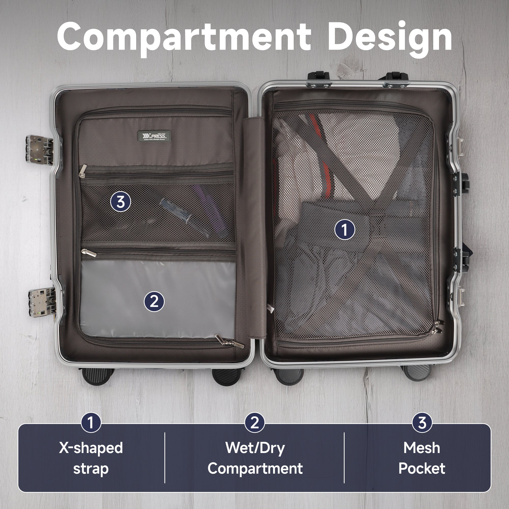 Luggage AL1377,Carry On Luggage 20 inch,Aluminum Alloy Zipperless Suitcase with Spinner Wheels